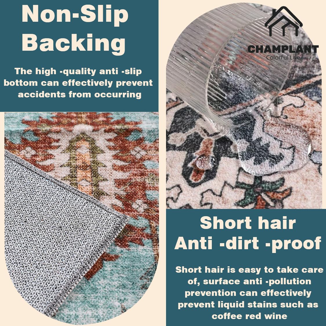 CHAMPLANT Area Rug 5'x7' Washable Rug Traditional Floor Cover Thin Retro Kitchen Indoor Distressed Non Slip Carpet for Living Room Bedroom Dining Room