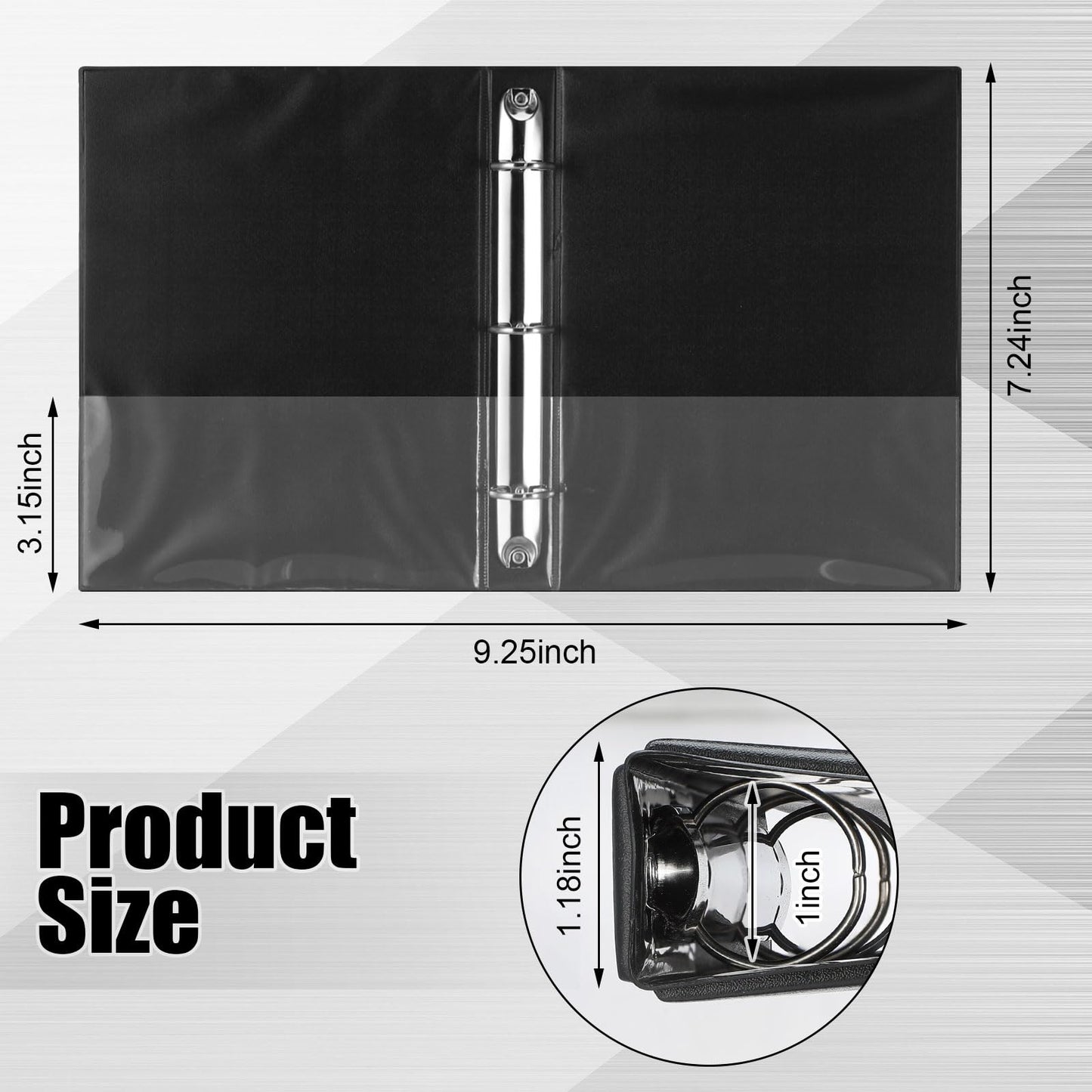 Resurhang 12 Pcs 1 Inch 3 Ring Binders 9.25 x 7.24 Inch Mini Small Black 3 Round Ring Binder with 2 Clear Pockets Fits 5 1/2 x 8 1/2 Binder Paper Pages Planner