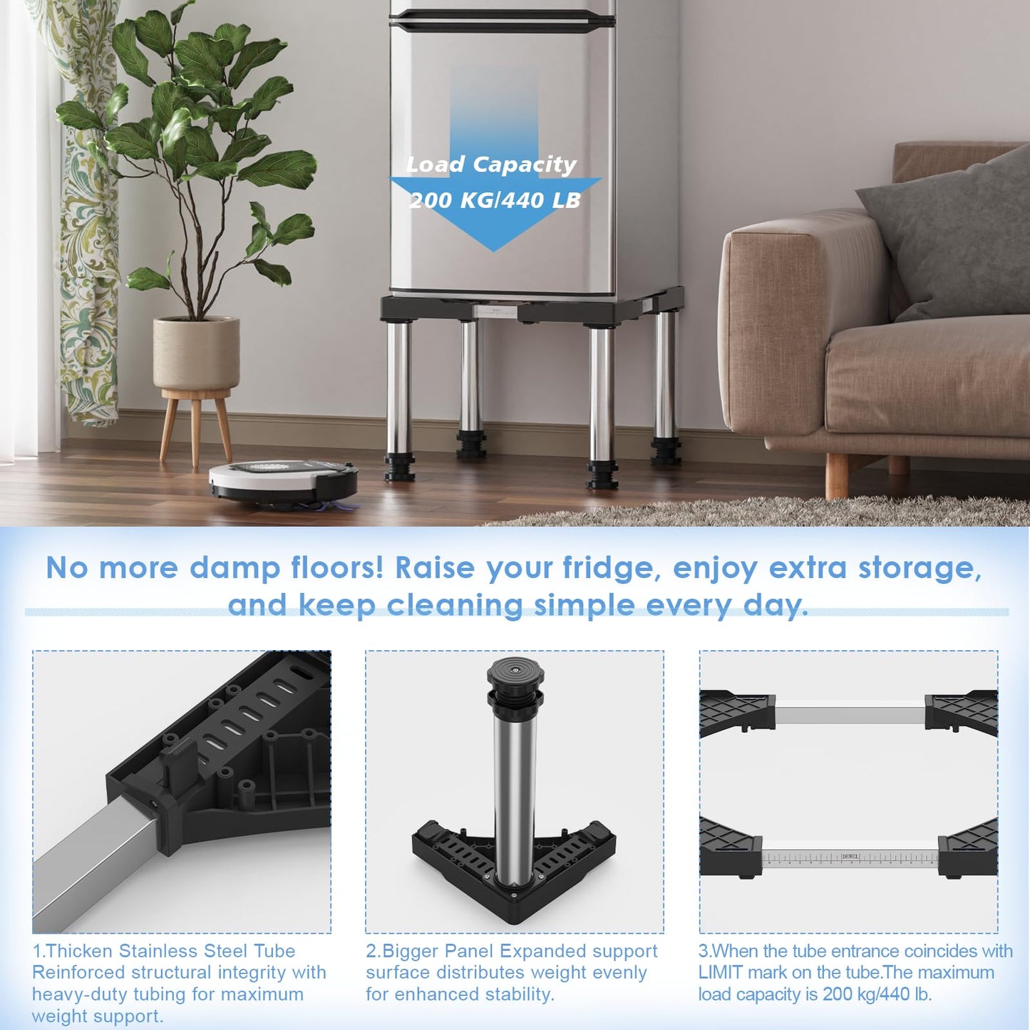 Mini Fridge Stand Height 13"-14.2" Adjustable Refrigerator Washing Machine Stand Base with 4 Strong Feet Anti-Vibration Washer Dryer Stand Laundry Pedestal Universal Appliance Stand Load 660LB-Black