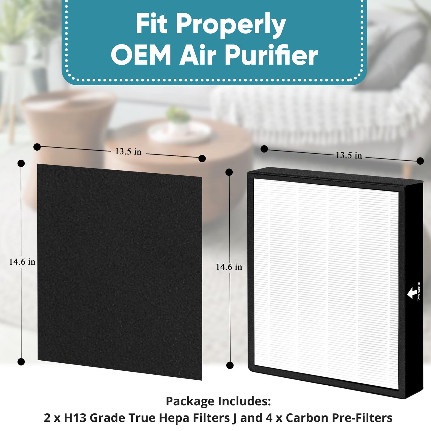 FLT5900 Replacement Filter - J - Compatible with AC5900WCA and AC5900WDLX Air Purifiers - 2 x H13 Grade Filter & 4 x Carbon Pre-Filters - Part # FLT5900