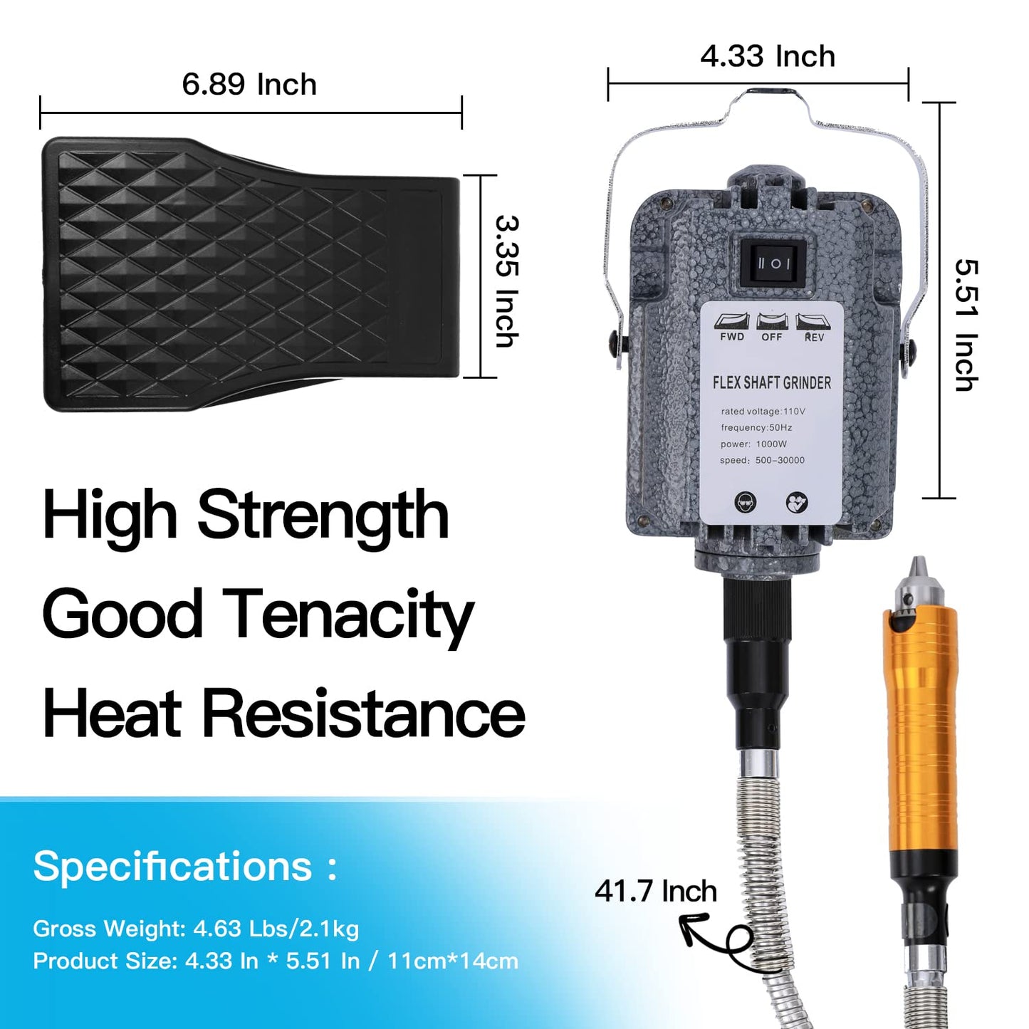 1000W 30000RPM Electric Flex Shaft Rotary Tool Foot Pedal Control Flex Shaft Hanging Grinder Carver Can Forward-Reverse Rotation, Multi-function Kit with Accessories for Carve-Buffing Diy Craft work