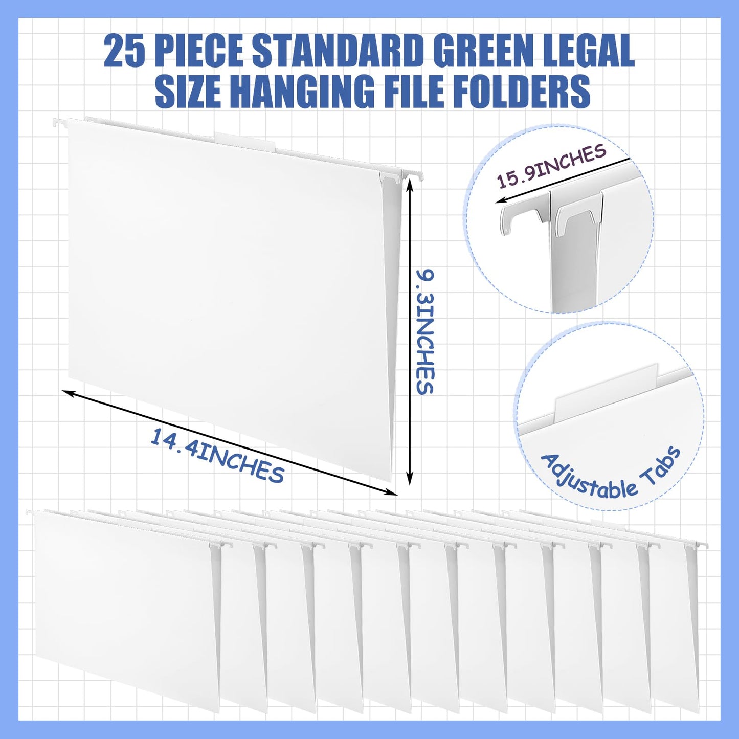 Resholder 25 Pack White Hanging File Folders Legal Size Hanging Folders with 1/5 Cut Label Tabs for Filing Cabinet Files Office, School Desktop File Storage