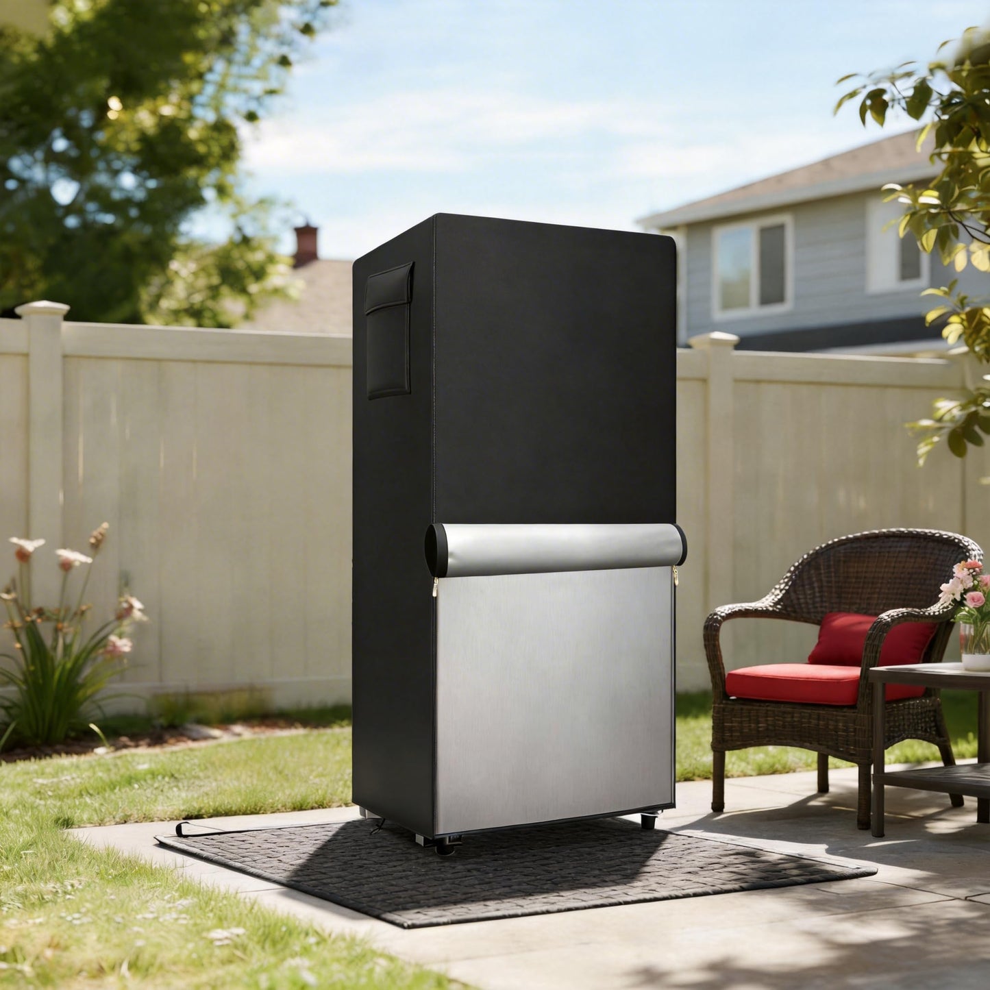 Dalema Outdoor Refrigerator Cover,600D Heavy Duty 100% Waterproof Upright Freezer Cover,Outside Stand Up Fridge Covers.Front Can Be Rolled-Up by Zippers.(Black,33" W x 33" D x 67" H)
