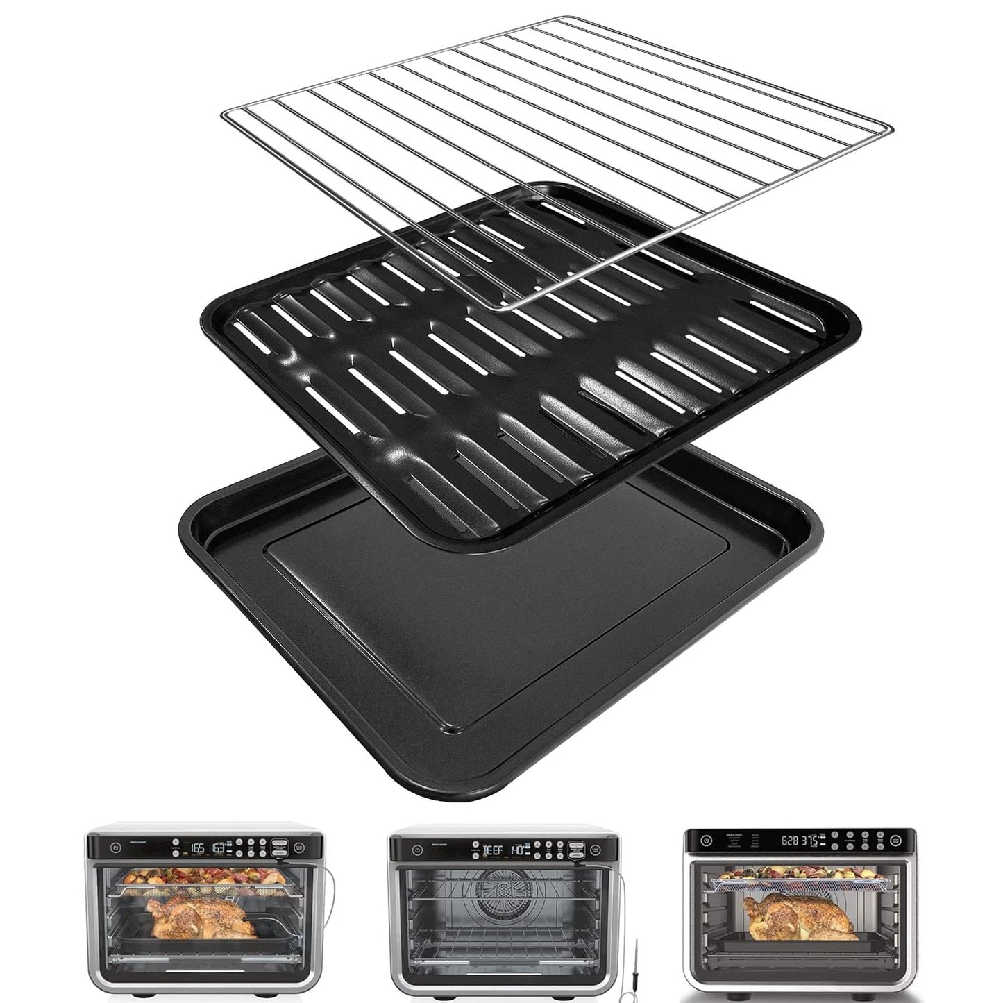GWBSXM 3PCS Air Fryer Set for Ninja Foodi DT251 DT201 DT200 Digital Air Fryer Countertop Oven Accessories Sheet Pan, Roast Tray & Wire Rack Replacement Parts for Baking, Roasting, Dishwasher Safe