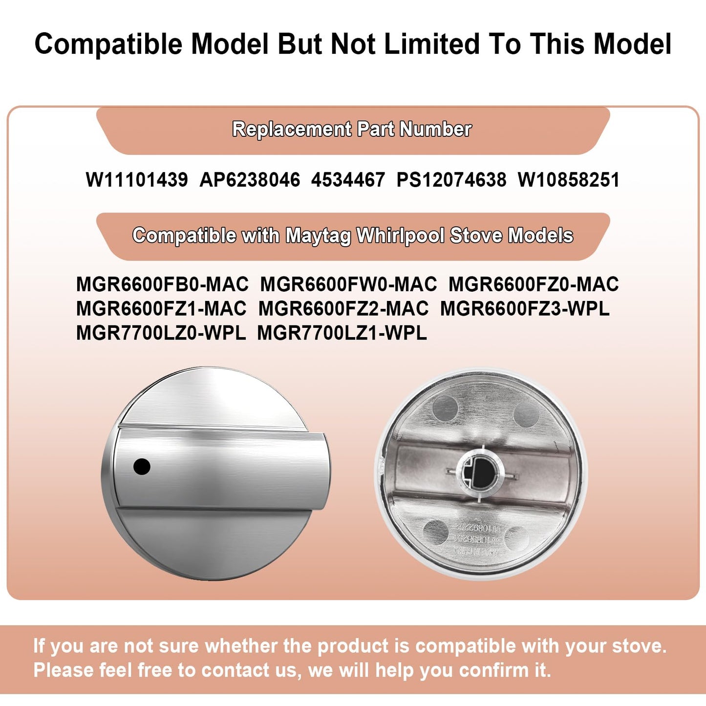 Upgraded W11101439 5 Pack Oven Range Burner Knobs, Surface Burner Knob for Maytag Whirlpool Gas Stove Knobs, MGR6600FZ0, MGR6600FB0, MGR6600FZ1, MGR7700LZ1, MGR6600FW0, Replace W10858251 AP6238046