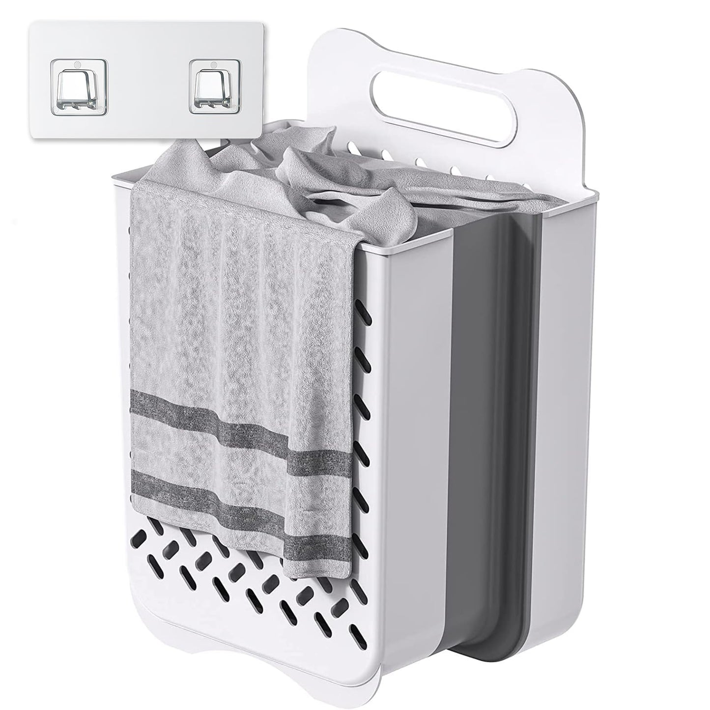 Pansyling Plastic Foldable Laundry Basket with Handle, 35L Wall Mounted Laundry Hamper Freestanding Dirty Clothes Hamper, Collapsible Laundry Baskets Pop Up Hamper Storage Container for Snacks Dolls