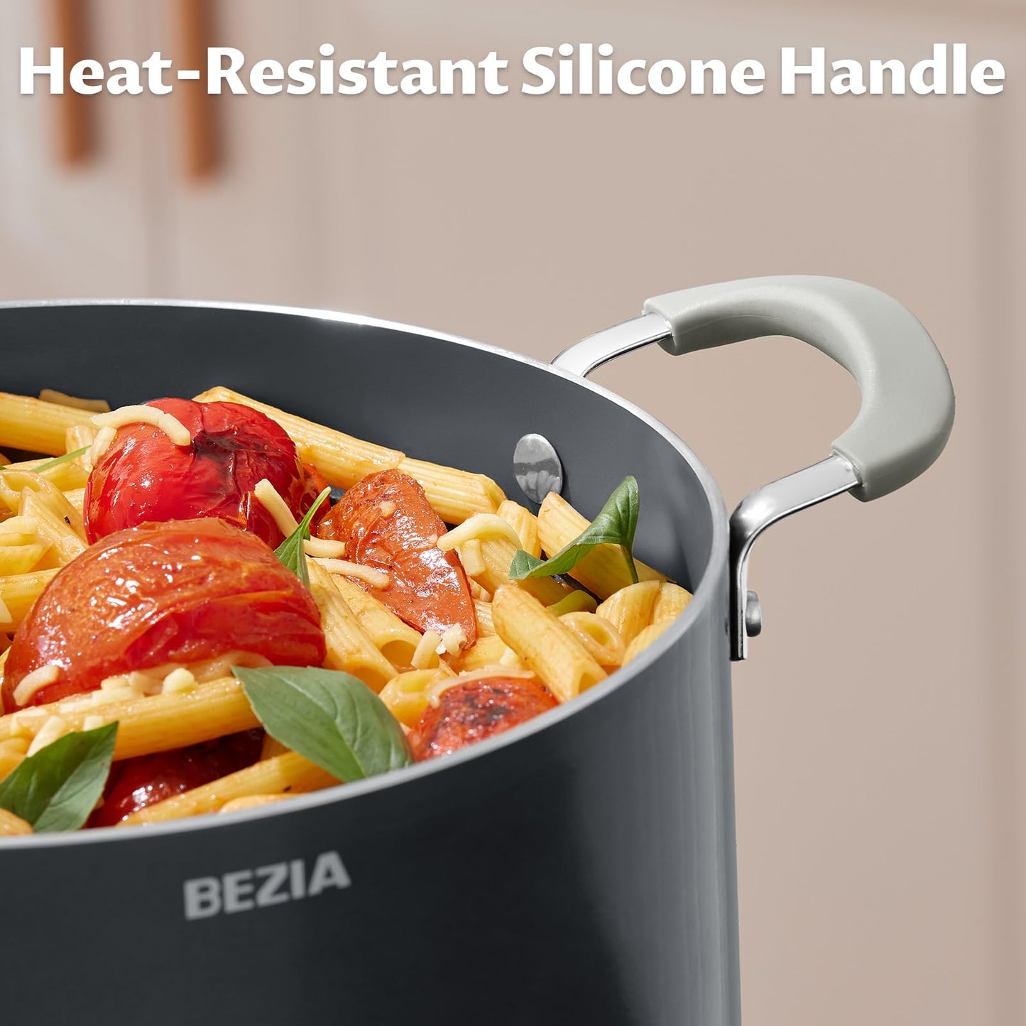10 Quart Nonstick Stock Pot with Lid - BEZIA Ceramic Large Soup Pot, Big Pot with Silicone Handles, Easy Cleanup, Compatible with All Cooktops, Perfect for Roasts, Large Batches & Holiday Cooking