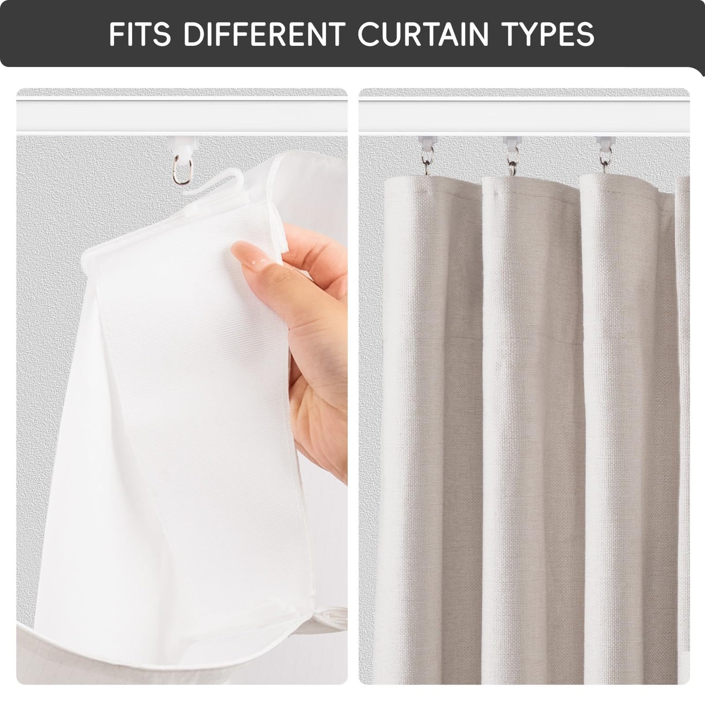 Ceiling Curtain Track, Curtain Track with Roller Hooks, 6ft - 9ft Ceiling Mounted Rail Set for Room Divider, White