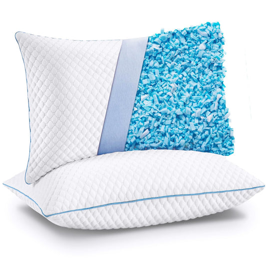 VVZ Cooling Bed Pillows King Size Set of 2, Shredded Memory Foam Pillows for Side Back Stomach Sleepers, Luxury Cool Gel Adjustable Firm Bed Pillows for Sleeping 2 Pack King Size 20 x 36 Inches