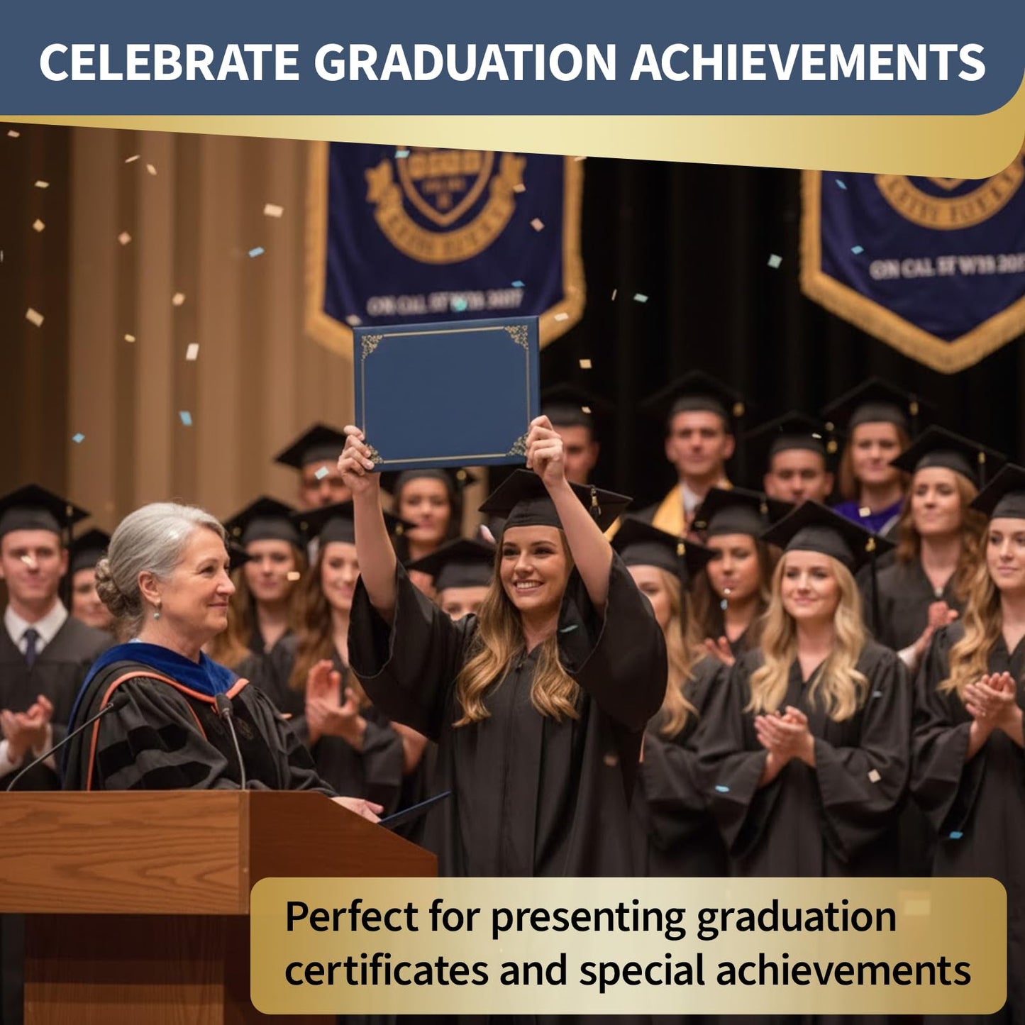 Binditek 50 Pack Certificate Holders, 350GSM Navy Blue Certificate Covers with Gold Foil Border, Diploma Folders for 8.5 x 11 Certificates, Awards, Graduation, School and Office Use