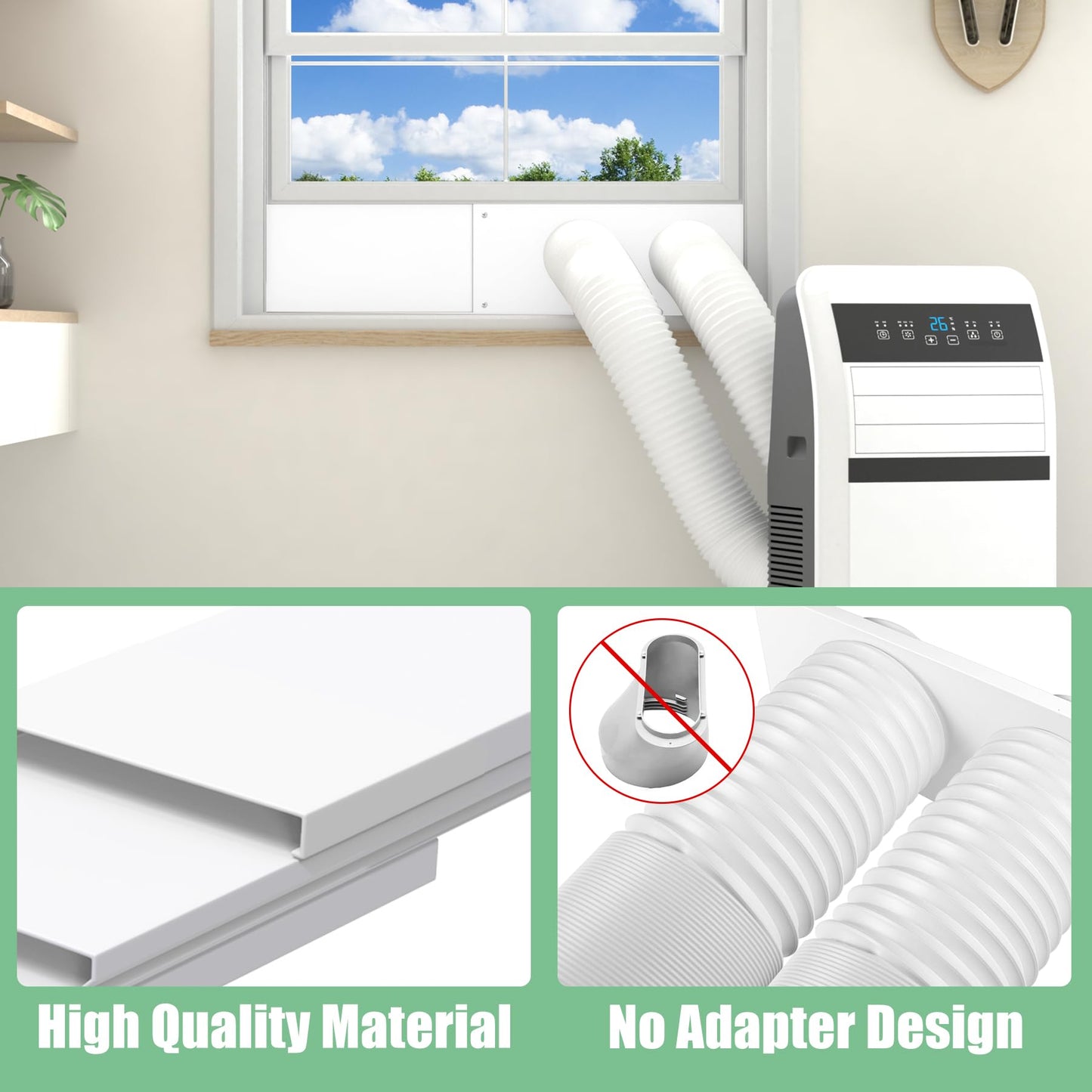 Memrita Dual Hose Portable Air Conditioner Window Seal Kit, 5.9" Diameter Adjustable Window Vent Kit with Foam Seal Strip for Sliding and Hung Windows