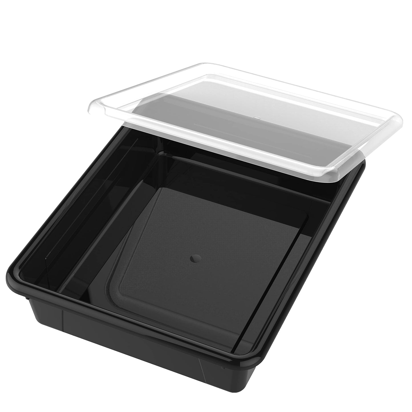 Storex Letter Size Flat Storage Tray – Organizer Bin with Non-Snap Lid for Classroom, Office and Home, Black, 5-Pack (62535U05C)