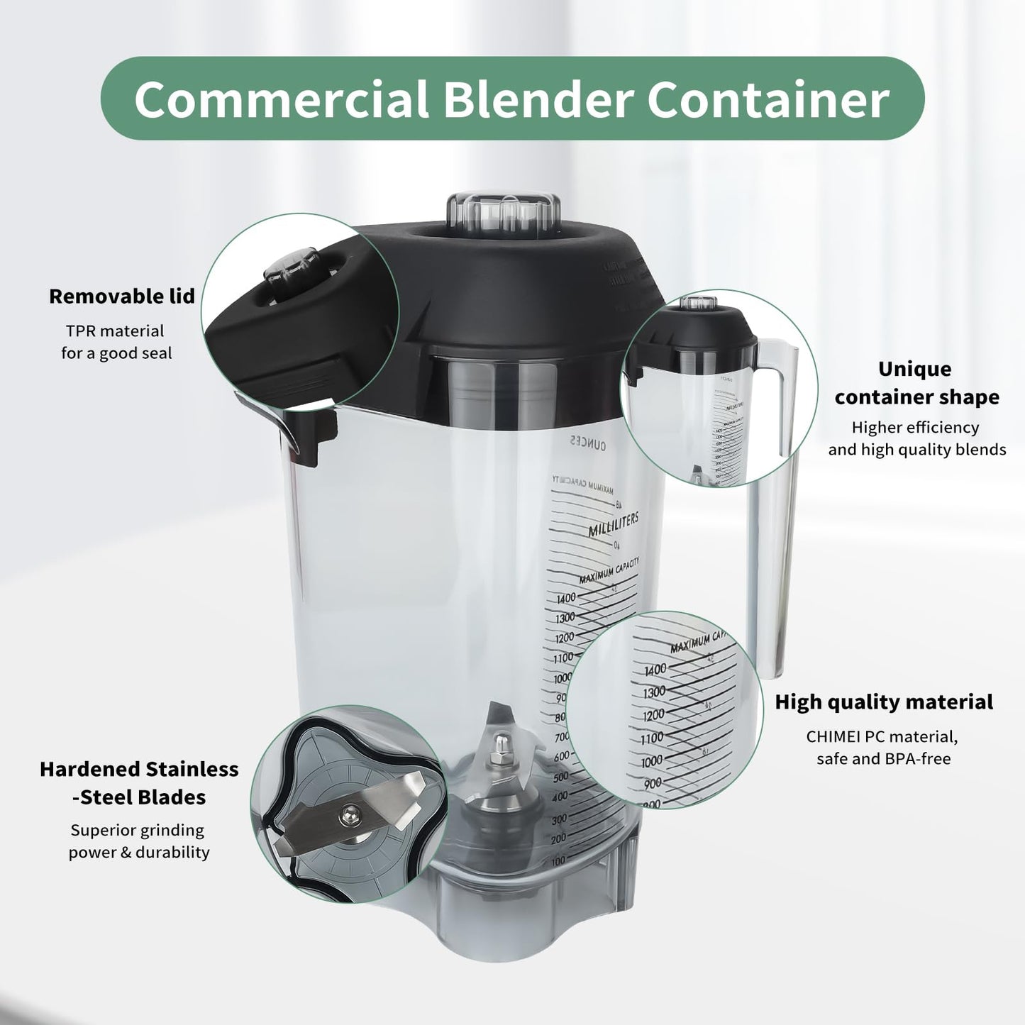 Blender Pitcher 48oz Compatible with Commercial Blenders VM0145 36019 15978 16016 VM0100A etc. Replacement 48 oz triangular Blender Container Pitcher Cup Jug -3 YR Support