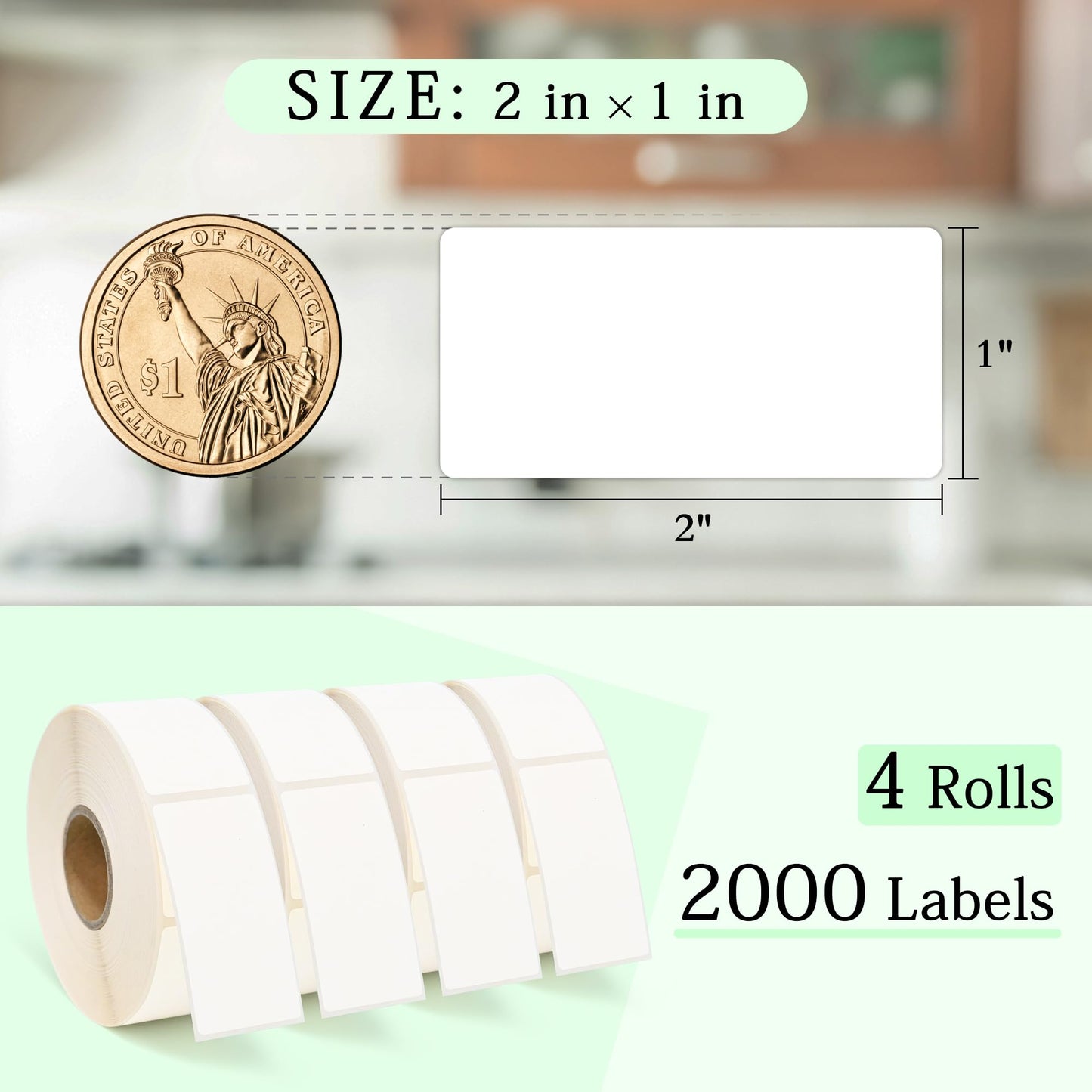 ESSENTIAL 2000 Dissolvable Food Labels, 1 x 2 Inch Blank White Dissolvable Canning Labels for Food Storage, Food Containers, Mason Jars, Freezer(4 Roll - 2000 Labels)