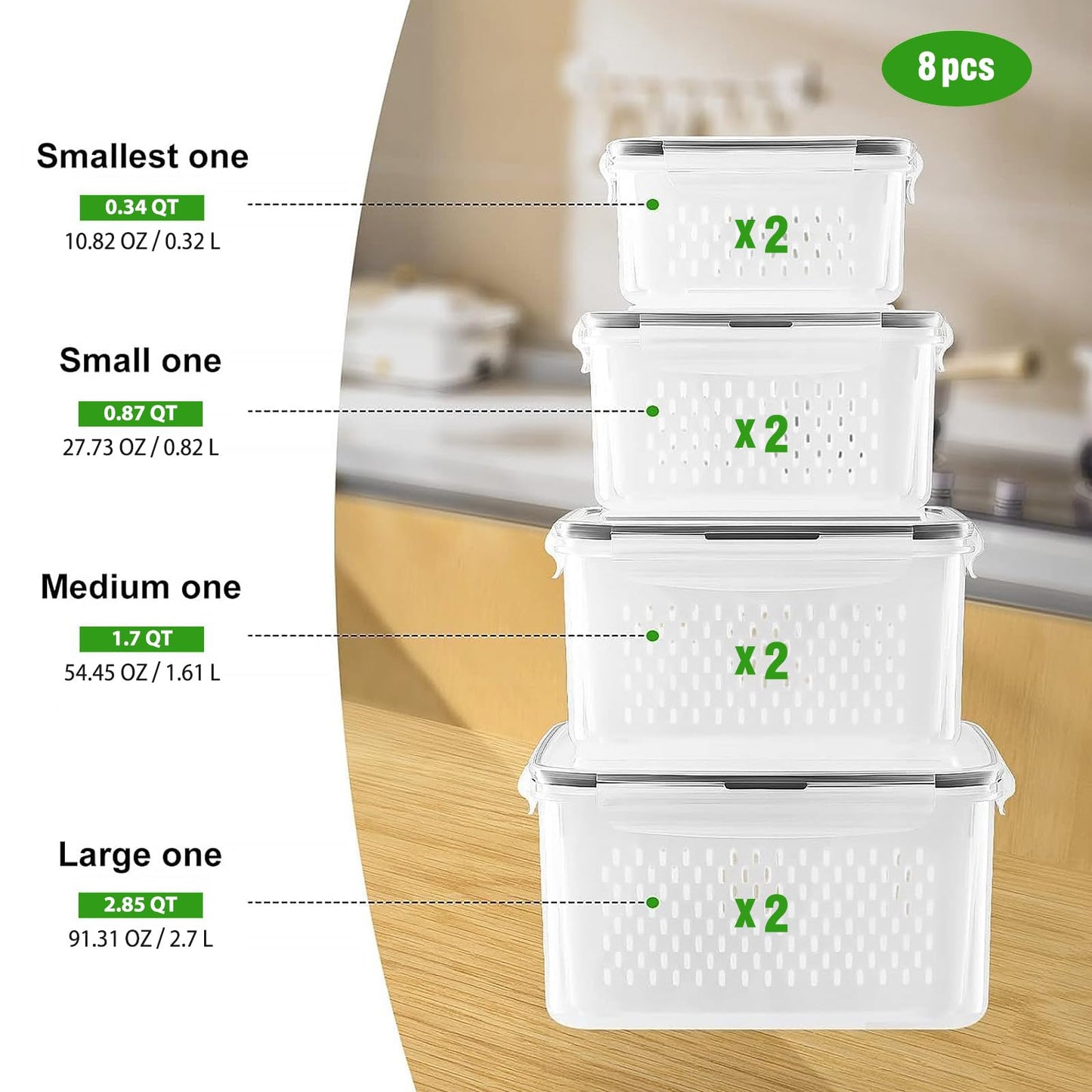 Freshmage Fruit Storage Containers for Fridge with Removable Colander, Airtight Food Storage Container, Dishwasher Safe Produce Saver for Refrigerator, Keep Berry Fruit Fresh Longer 8 pcs Small Clear