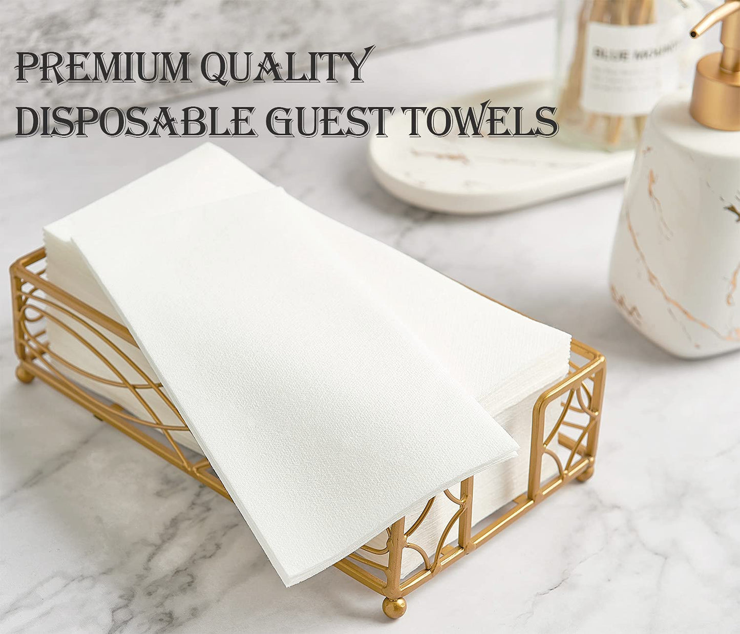 FOCUSLINE 480 Disposable Bathroom Napkins, Linen-Feel Paper Guest Towels, Soft and Absorbent Paper Hand Towels Party Napkins for Bathroom, Kitchen, Dinner, or Event, White, 12" x 17"