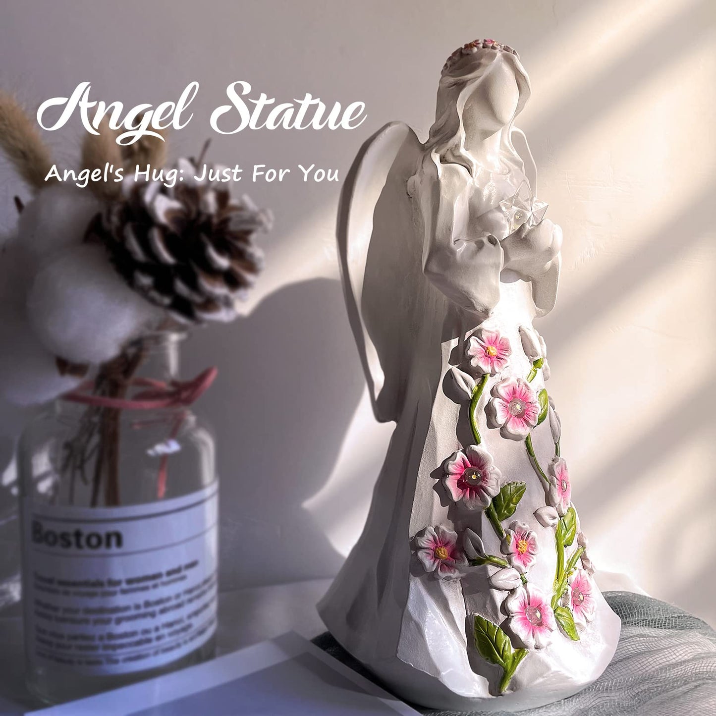 LEGIFO Guardian Angel Figurines with Light Star Battery Operated Angel Statue Decor, Birthday Gift for Grandma Grandmother Aunt Birthday Gift (with Timing Function)