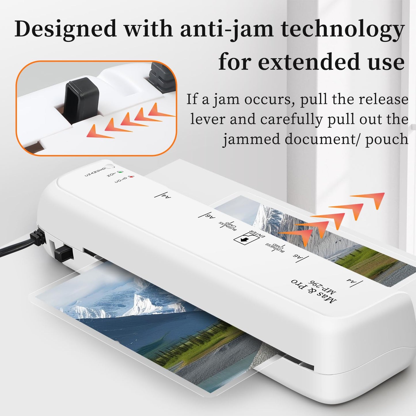 Mas & Pro Laminator Machine with 40 Laminating Sheets for Home/Office/Teachers, 9 Inch Durable Thermal Laminator for Letter/A4/Photos/Cards, Never Jam, 3mil & 5mil, White
