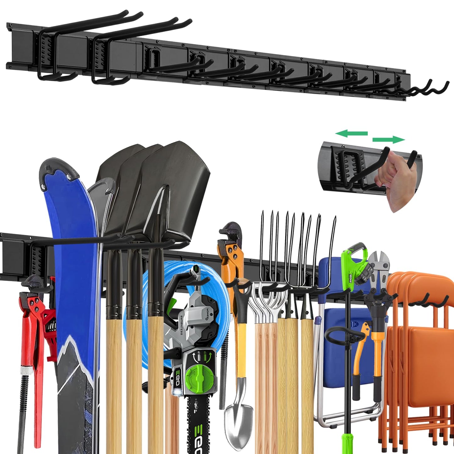 Evalote "64 Garage Tool Organizer Wall Mount - Heavy Duty 750lbs Metal Storage Rack, Easy Install Adjustable Hooks for Garden Tools Brooms