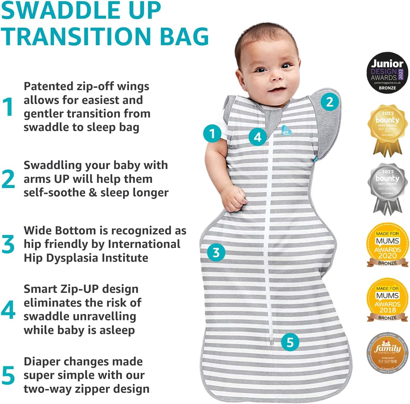 Love to Dream Swaddle Up™ Transition Bag, 1.0 TOG, 13-19 lbs, Stage 2, Zip-Off Wings, Gently Help Baby Transition from Being Swaddled to Arms Free When Showing Signs of Rolling, Powder Pink Twinkle