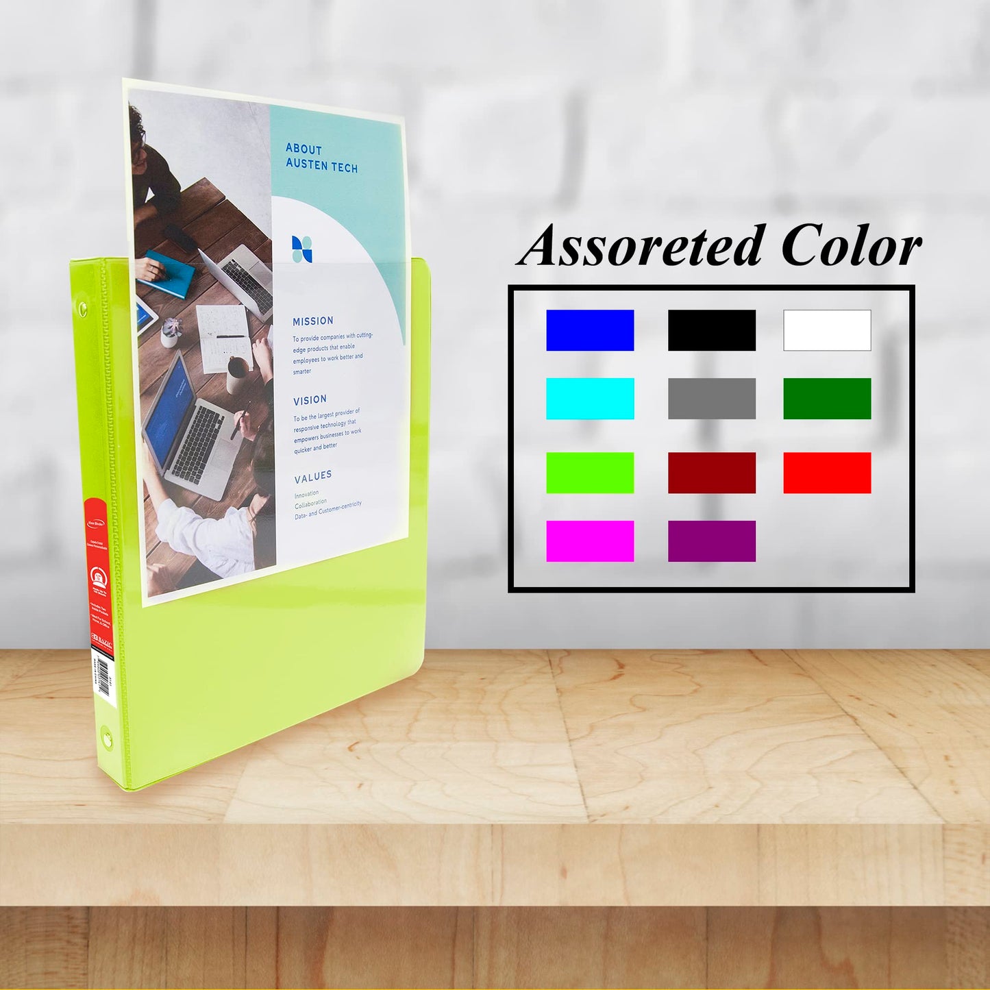 BAZIC Products Lime Green 0.5 Inch View Binder, 3 Ring, Cs/12