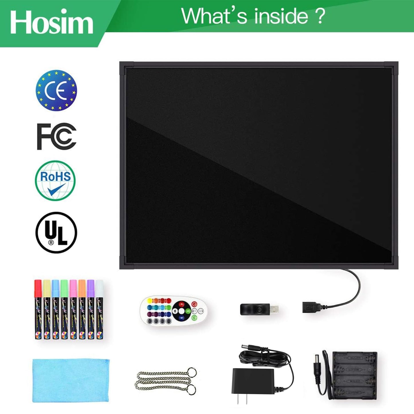 Hosim LED Message Writing Board, 28”x 20" Neon Signs Chalkboard Menu Board, 16 Colors Light Board, LED Sign Board, LED Note Board for Restaurant Display Light Up Sign
