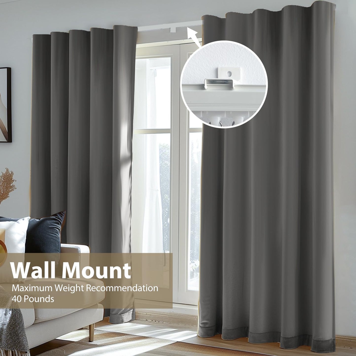 MaKefeile Ceiling Curtain Track,Curtain Track Wall Mounted,Ceiling Mount Rail Room Divider Tracks Extra Long Curtains Rod for Living Room Bedroom Patio Sliding Door Curtains with Clips,White 6ft