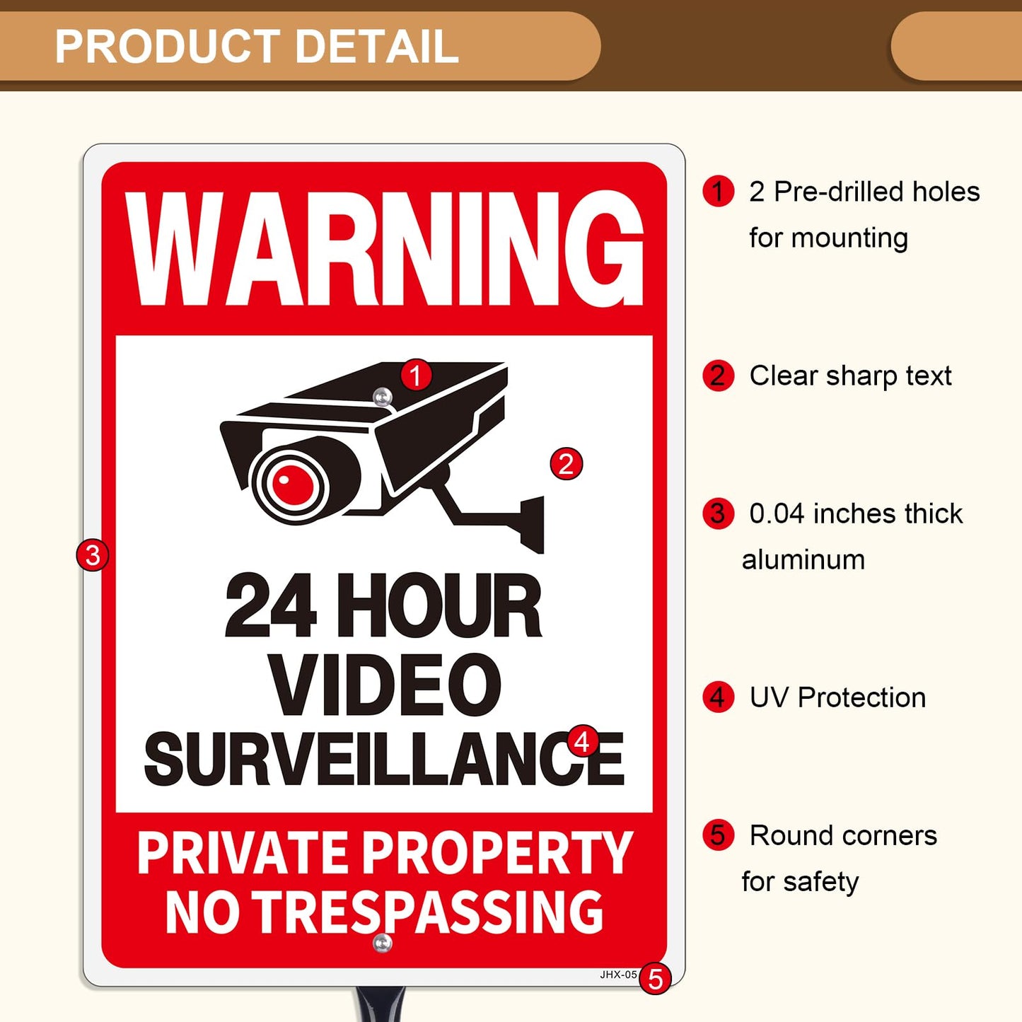 24 Hour Video Surveillance Warning Sign with 35-Inch Stake, 14"×10" Durable Security Sign for Private Property - Deter Trespassers & Enhance Security