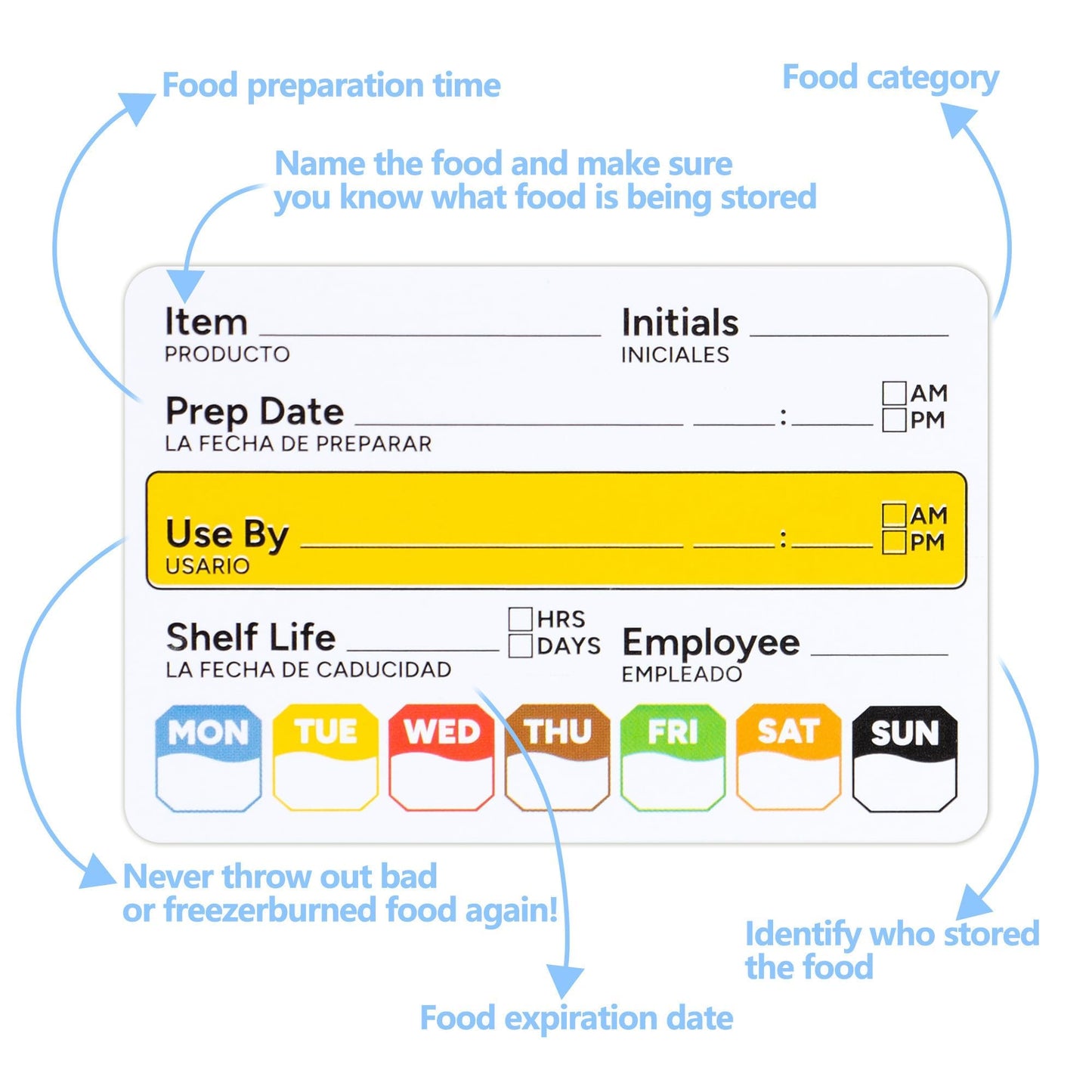 Restaurant Quality Shelf Life Food Rotation Labels Vinyl, 2” x 3” Self-Adhesive Removable Freezer Food Labels, Perfect for Reusable Containers, Easy to Remove, Food Safety Date Sticker (6 PCS)