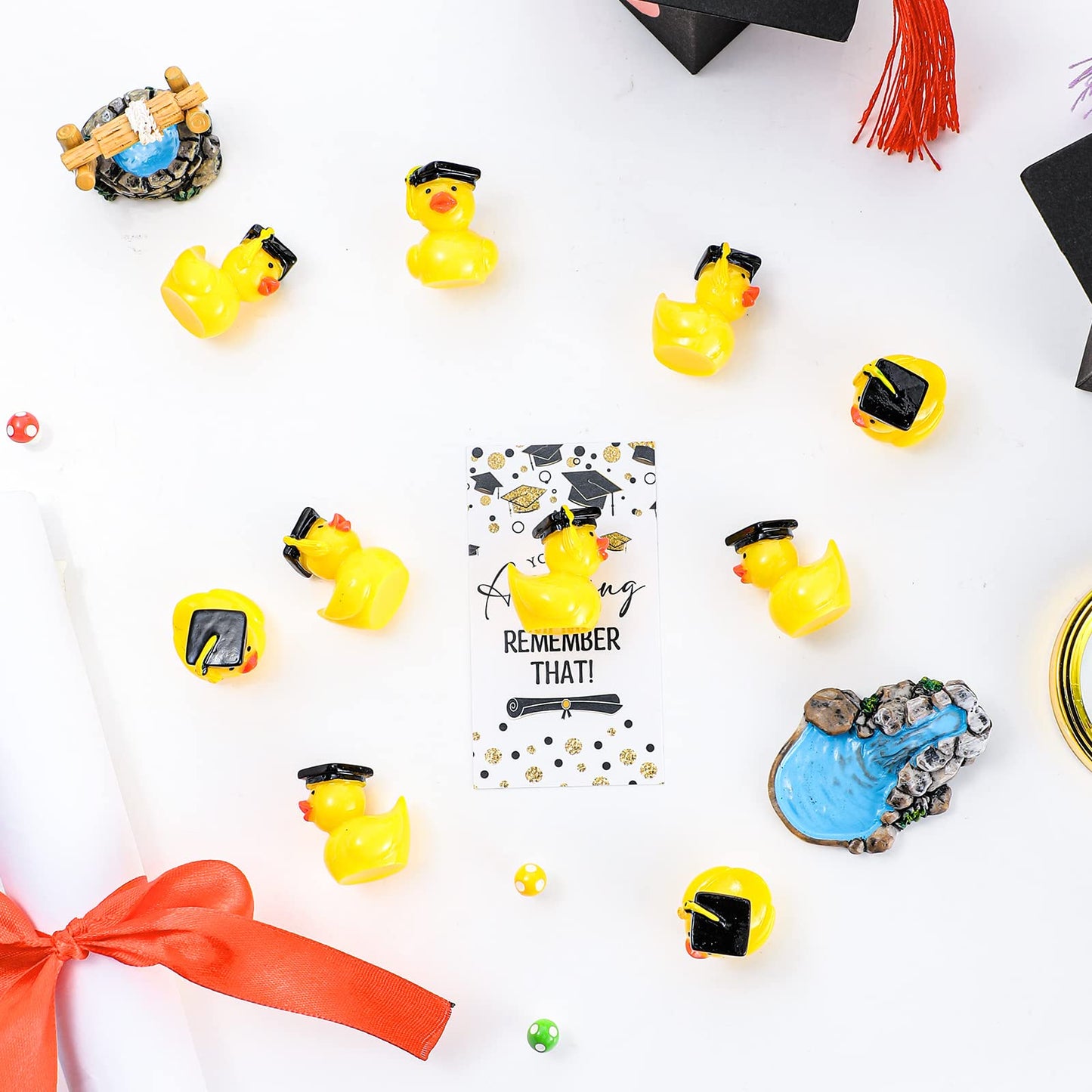 Chunful 100 Sets Class of 2026 Graduation Gifts Resin Ducks Funny Duck with Inspirational Congratulation Cards Organza Bags for School Student College Son Daughter Preschool Graduation Party Supplies