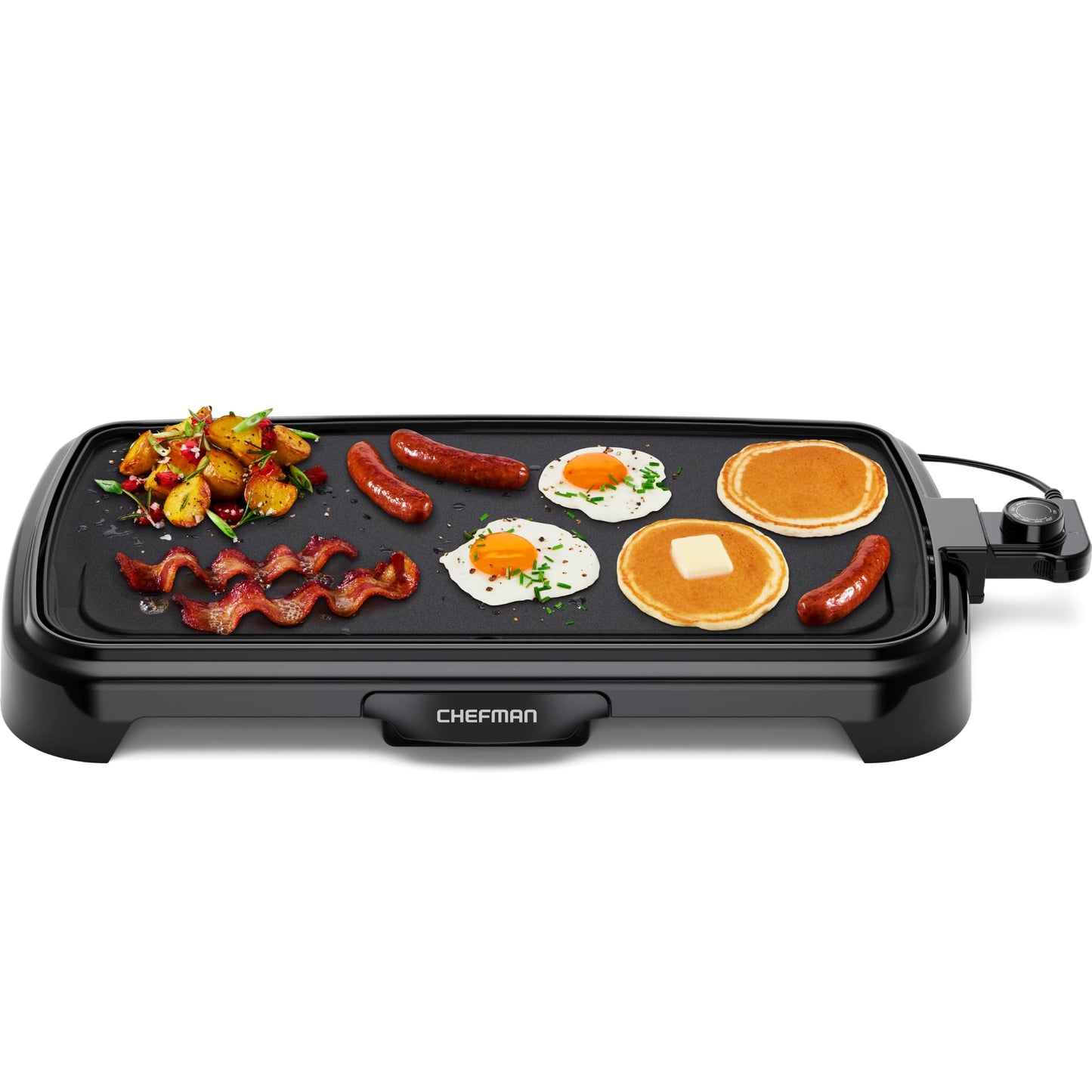 Chefman XL Electric Griddle with Removable Temperature Control, Immersible Flat Top Grill, Burger, Eggs, Pancake Griddle, Nonstick Extra Large Cooking Surface, Slide Out Drip Tray, 10 x 20 Inch