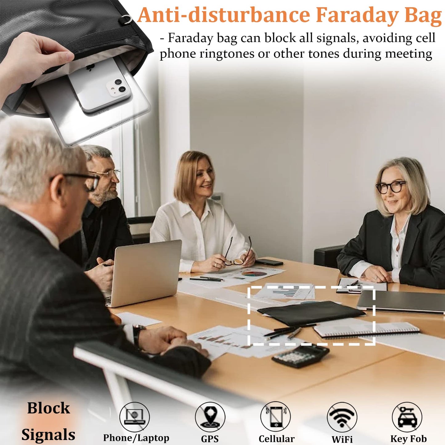 Hodufy 5 Pack Faraday Bags, Extra Large Faraday Bag for Laptops & Tablets & Radio & Car Keys, Faraday Cage with Handle, Fireproof & Water Resistant Faraday Pouch, Faraday Key Fob Protector