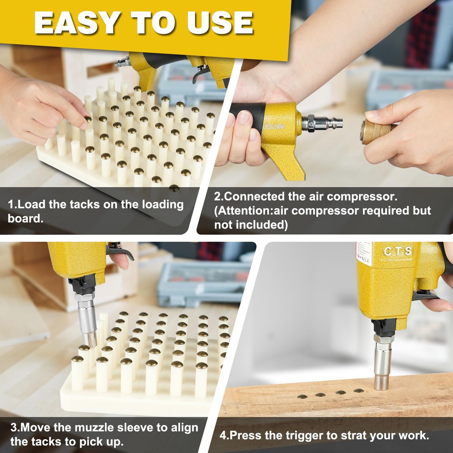 1170 Pneumatic Deco Nail Gun 7/16"(11.7mm) Head Diameter Air Power Tack Nail Gun for Upholstering, Sofa Leather, Furniture