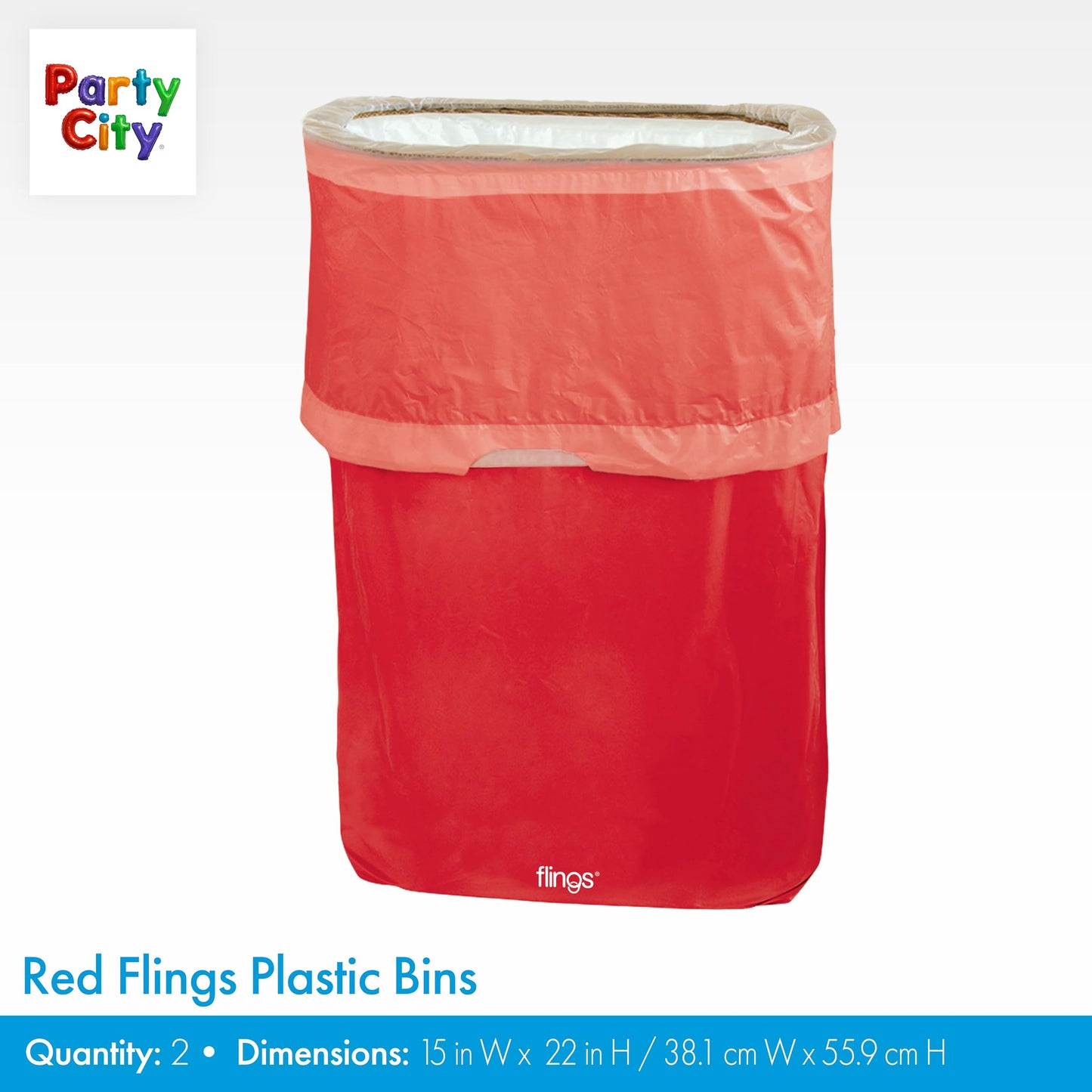 Party City Flings Plastic Bin (3-Pack) - Red (2) and Recycle (1) - 22 x 15 - Stylish & Convenient Portable Waste Solution for Events & Parties