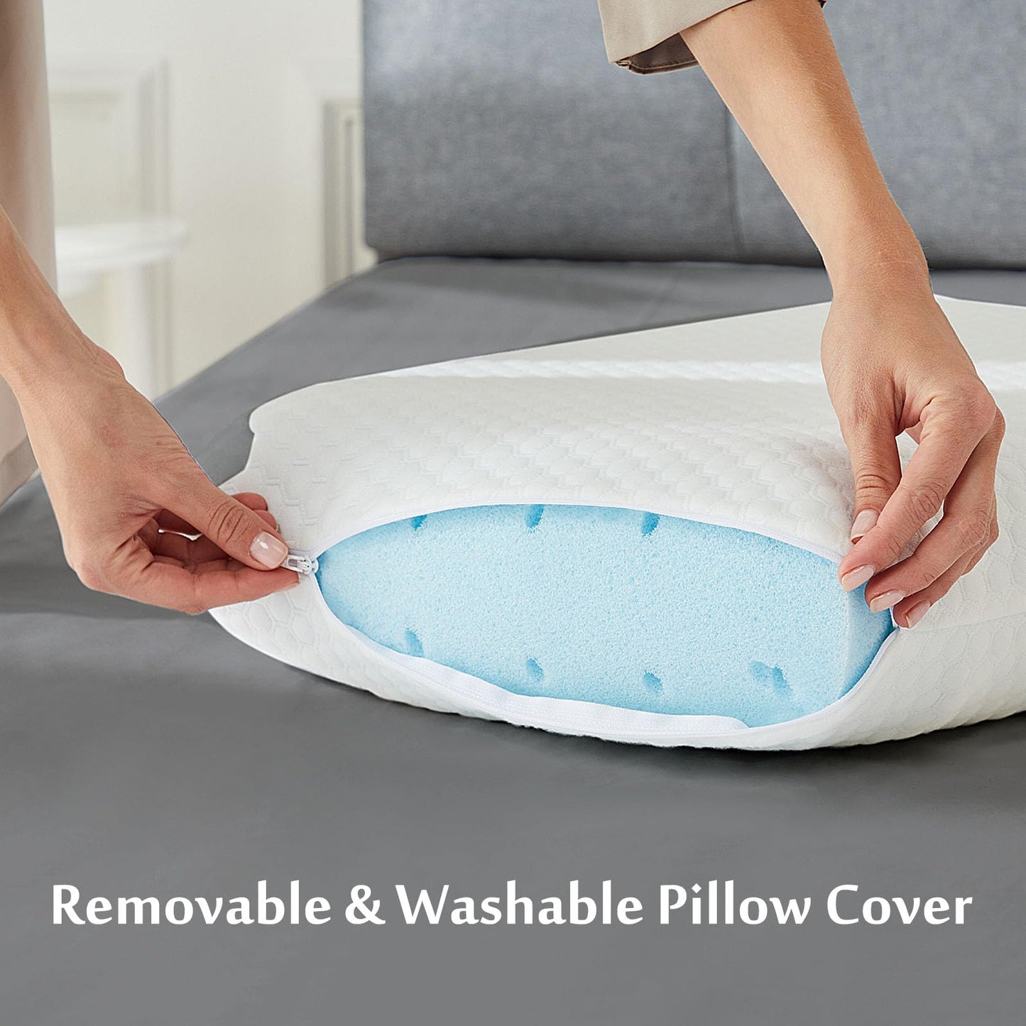 Sweetcrispy Cooling Gel Memory Foam Pillows for Sleeping, Back and Side Sleeper Support, Standard Size-Medium Firm, Bed Pillows for Adults with Washable Cover and Breathable Mesh – 2 Pack, White