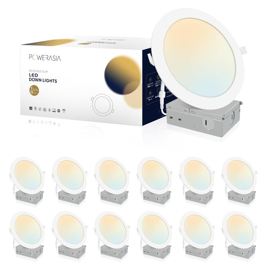 12 Pack Recessed Lighting 7 Inch with Junction Box, 5CCT 7 Inch LED Recessed Lights Dimmable 2700K/3000K/4000K/5000K/6000K, 16W 1300lm Ultra Thin Recessed Lighting - ETL and Energy Star Certified