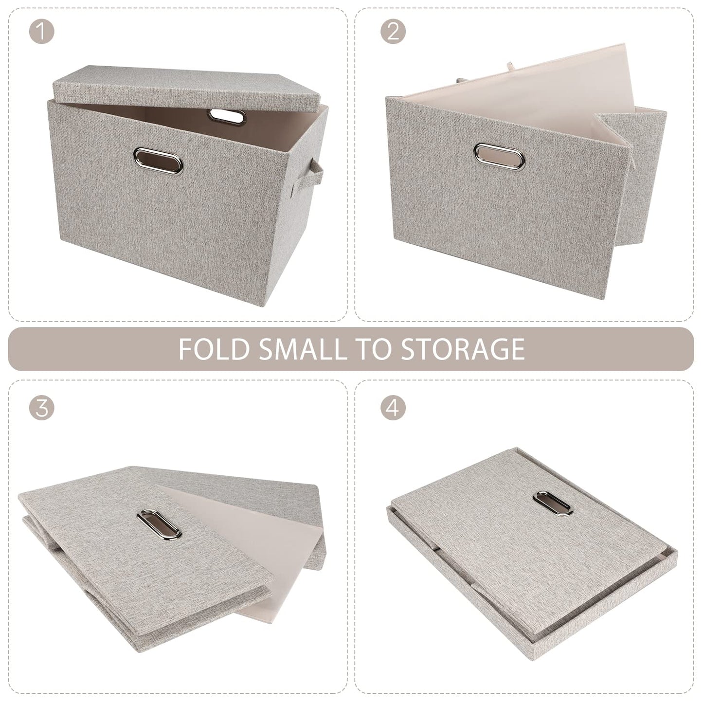Graciadeco Large Quart Collapsible Stackable Storage Bins with Lids, 3 Packs Beige Linen Fabric Closet Boxes with Lids, Storage Cube Baskets Container Organizers for Bedroom Office(16.6 x 11.7 x 10.8)