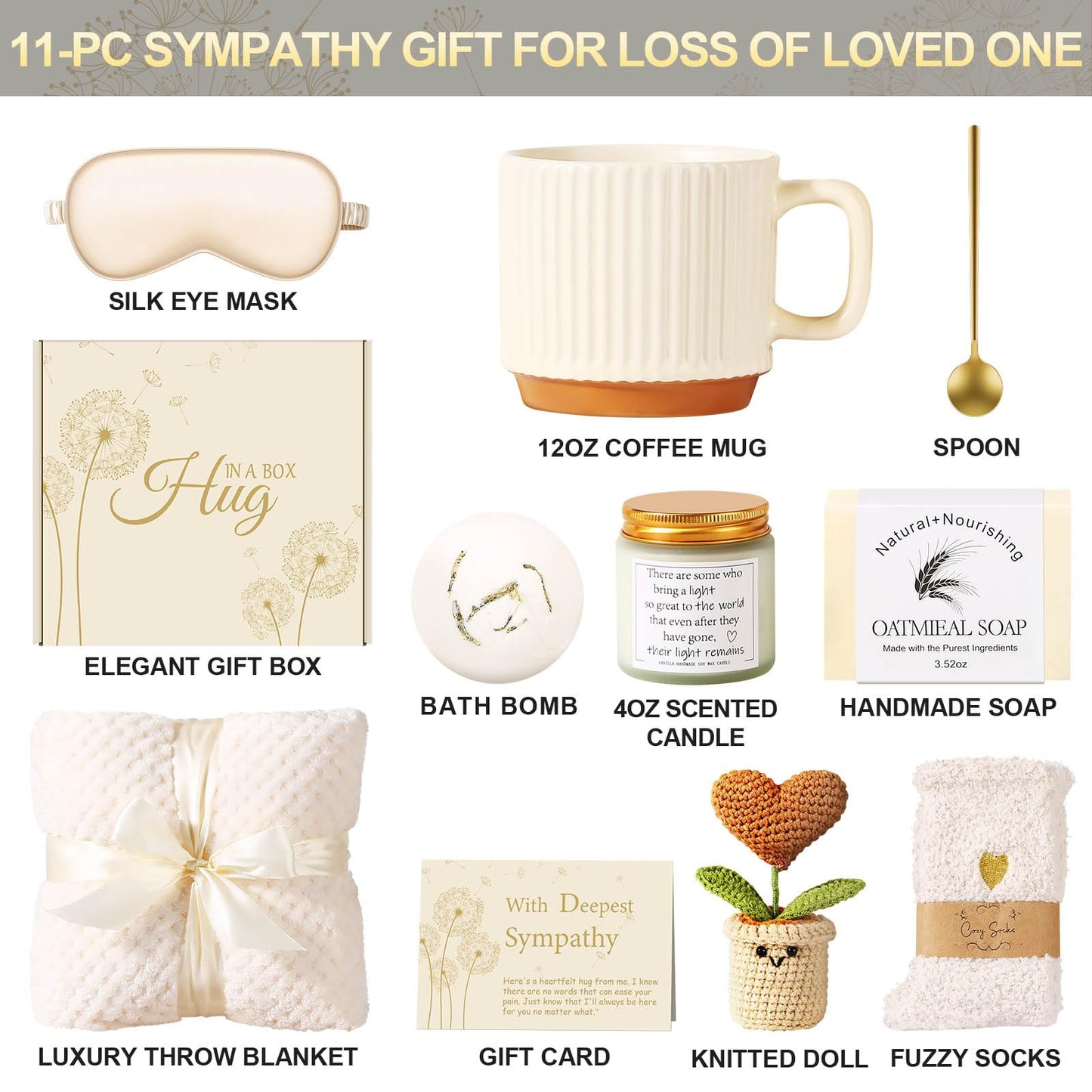 Sympathy Gift Baskets Sympathy Gifts for Loss of Loved One Mother Father Husband Mom Dad, Memorial Condolences Grief Bereavement Gift Ideas for Loss, Miscarriage Gifts for Mothers Women Care Package