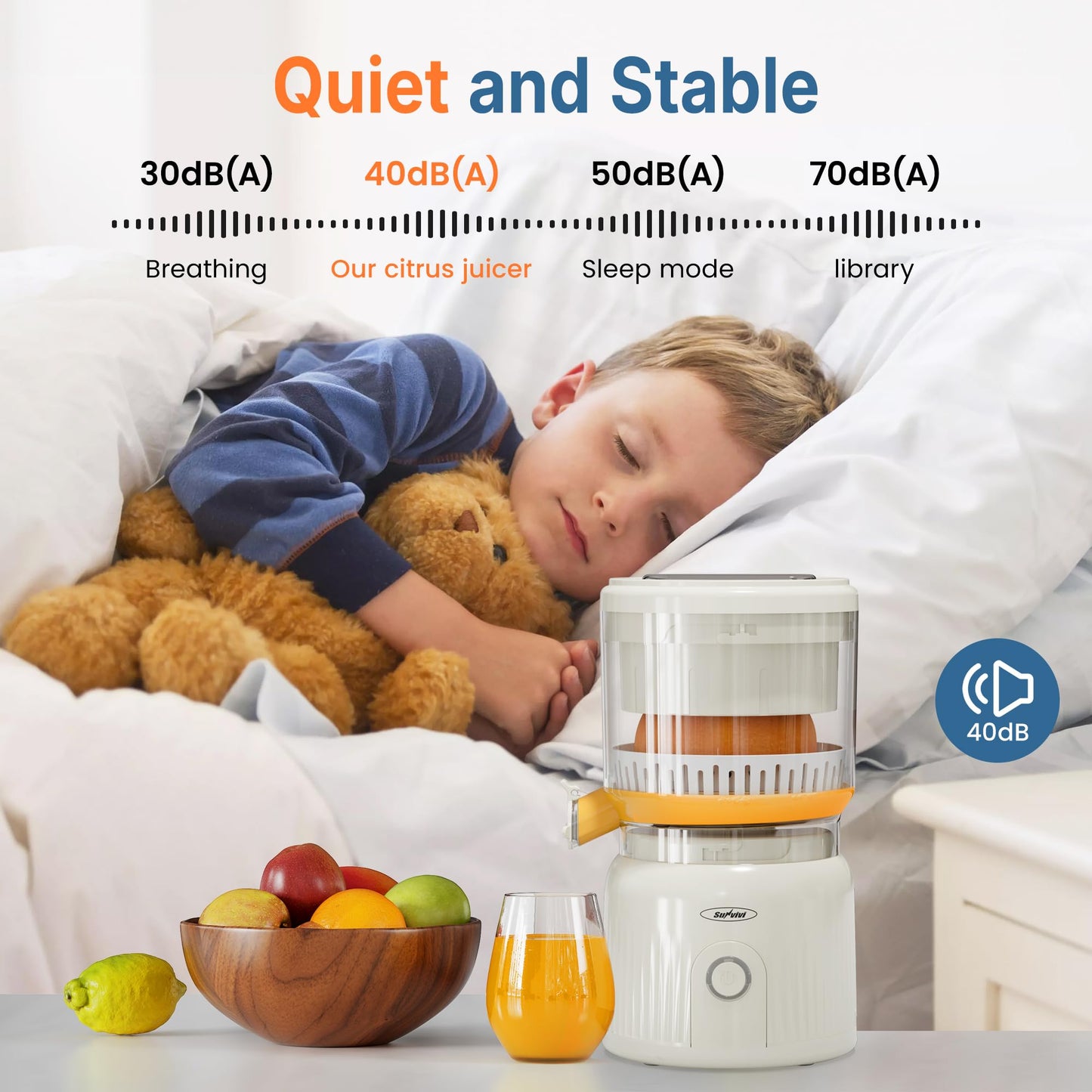 SUNVIVIPRO Electric Citrus Juicer, 90W High-Speed Juice Squeezer with 15,000 RPM Pure Copper Motor, Efficient Orange and Lemon Juicer for Soft Fruits, Compact Design with Easy Cleaning, White