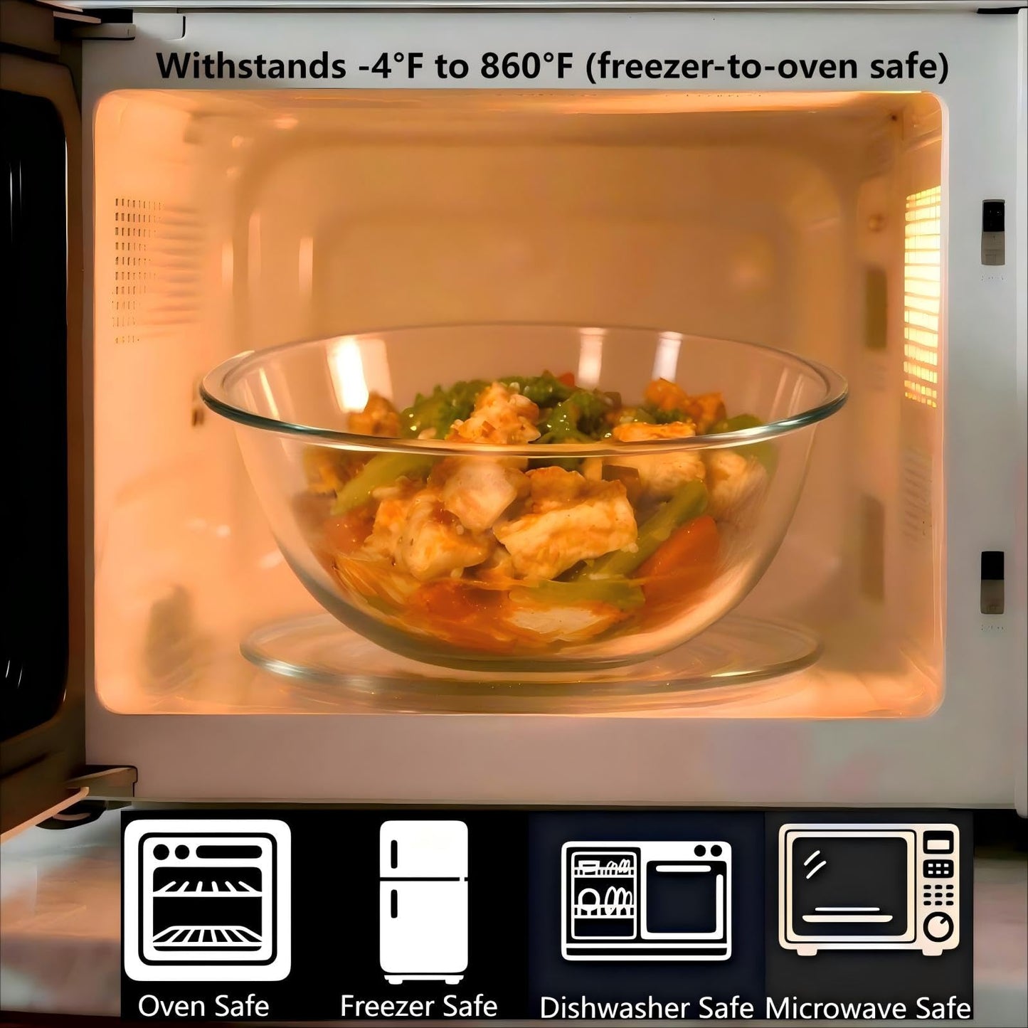 BECFISH Large Borosilicate Glass Mixing Bowls, Set of 2 (6.4QT, 3.7QT) - Heavy-Duty, Stackable & Lead-Free. Oven, Microwave, Dishwasher & Freezer Safe. Ideal for Sourdough, Baking, Prepping, Serving.