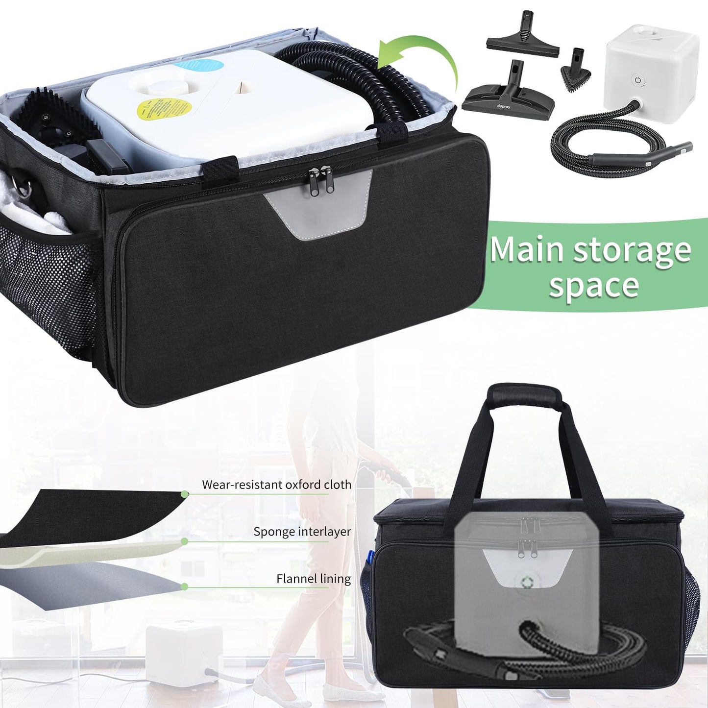 TEFGTER Steam Cleaner Storage Bag Compatible with Dupray Neat Steam Cleaner,Carrying Case with Pockets,Portable Steam Cleaner Organizer Bag with Large Space(Case Only)(Black)