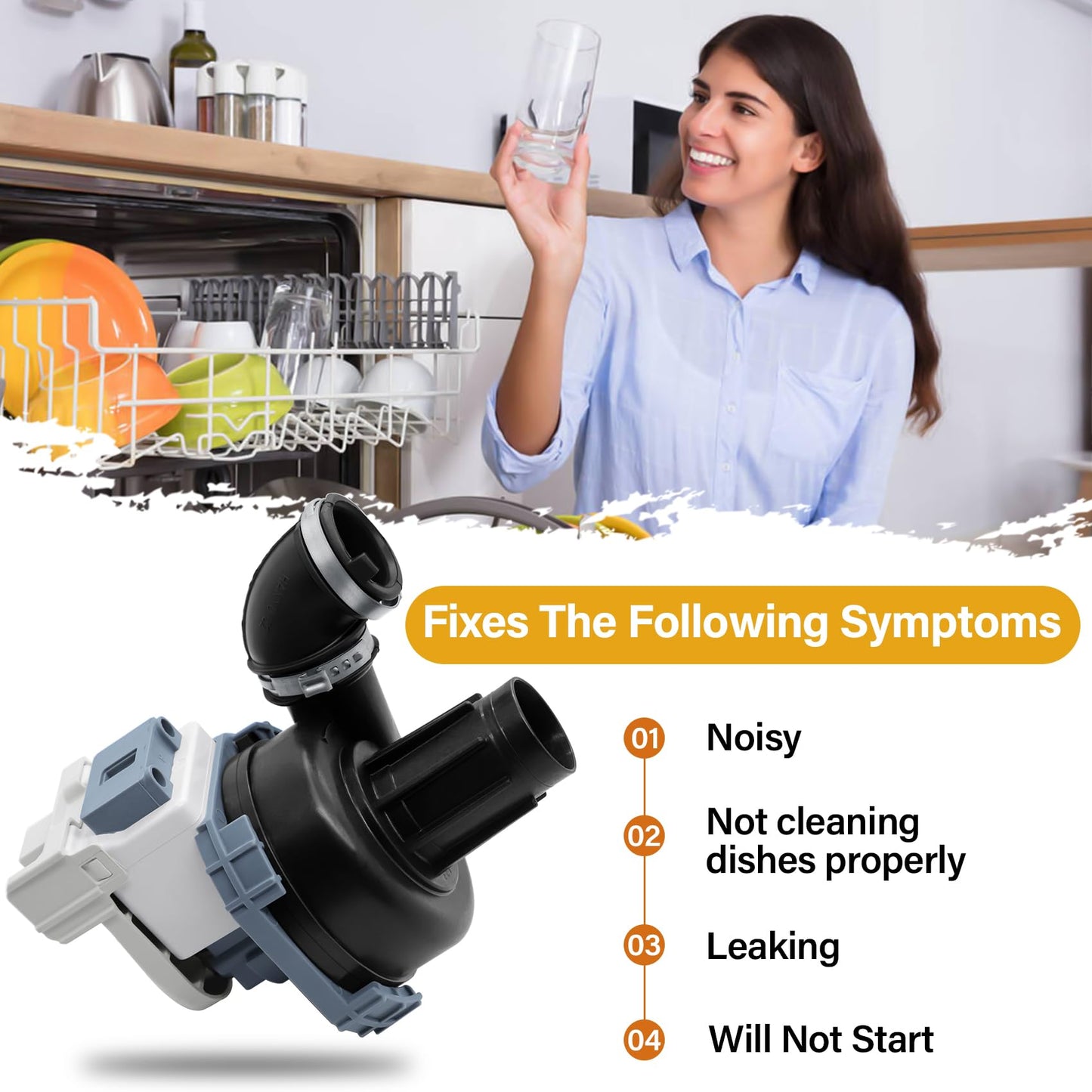 W11084656 Dishwasher Circulation Pump & Motor Assembly Compatible with Kenmore, Whirlpool, KitchenAid, Amana, Replacement Part: 4534097, PS12070585, W10805387, W10854710, AP6050340