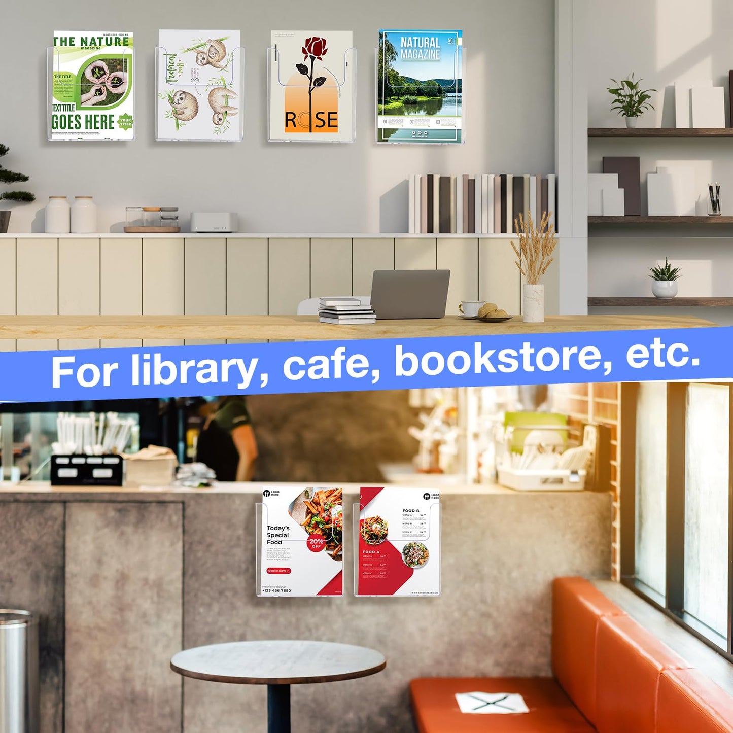 Ripeng 4 Pcs Brochure Holder 8.5 x 11 Inch Wall Mount Flyer Holder Acrylic Literature Clear Magazine Wall Display Hanging Envelope Display for Pamphlet File Home Office Supplies
