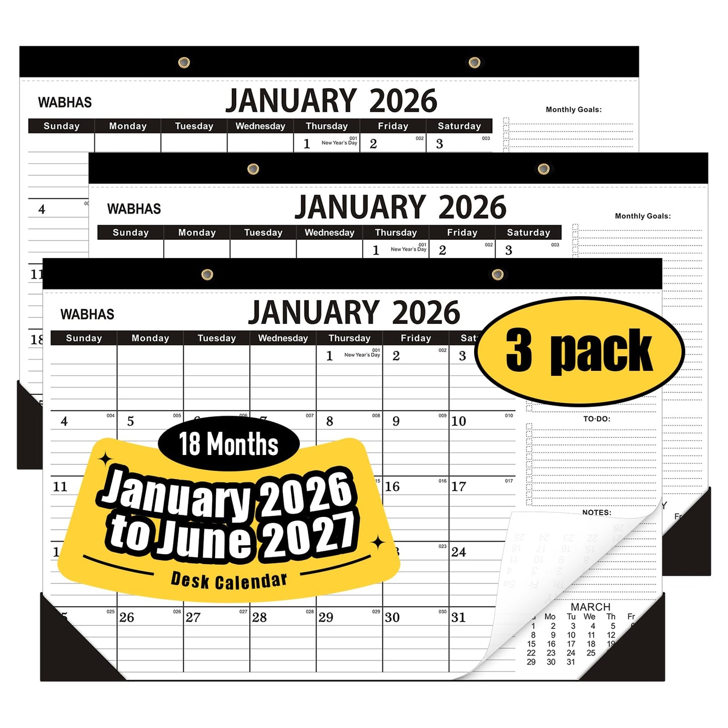 Desk Calendar 2026-January 2026 to June 2027,3 PACK-2026 Desk calendar,18 Months,12x17 in,School Desk Calendar 2026,Office Calendar 2026-2027