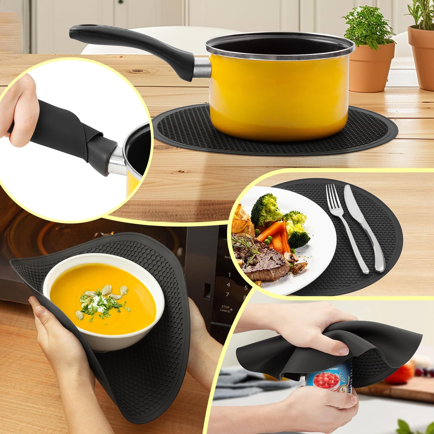 MAGJIUKE Microwave Splatter Cover for Food, Clear Microwave Lid with Water Steamer, Integrated Handle, Splatter Guard, 10” Plate Covers & 12" Mat, BPA-Free, Essential Kitchen Gadgets and Accessories