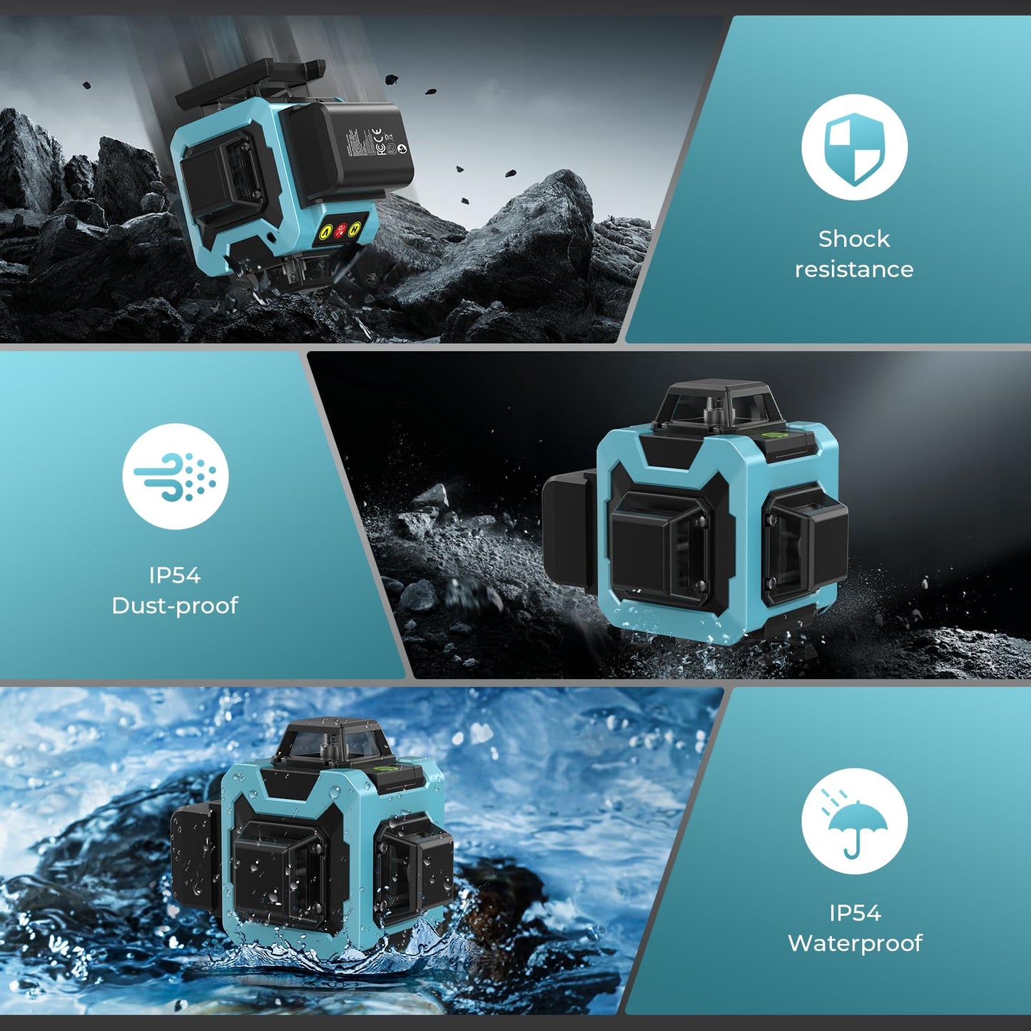 16 Line Laser Level 360 Self Leveling, 4x360°Professional 4D Cross Line Green Laser Level with 2 Batteries, Adjustable Brightness & Remote Control, for Tiling Floor Construction and Picture Hanging