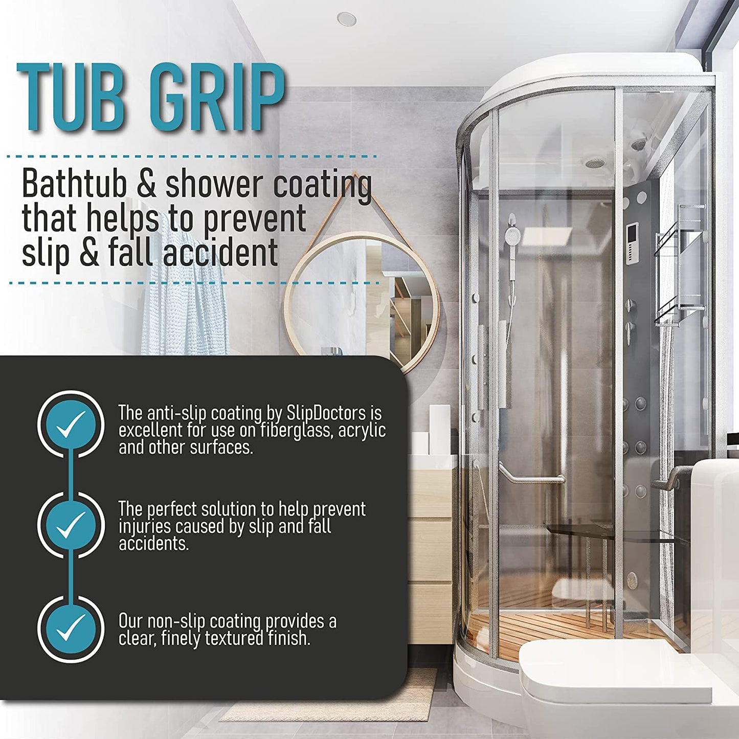 Anti-Slip Bath & Shower Floor Solutions (2 Bottles) – Tub Grip – Barefoot Friendly Non-Slip Coating Fixes Slippery Fiberglass & Acrylic Showers & Tubs