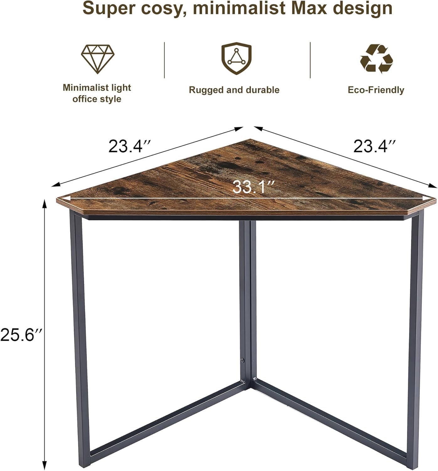 VECELO Ϲоrnеr Desk, Corner Tables for Living Room for Small Space Triangle Computer Desk with Steel Frame Ϲоrnеr Shelves with Metal Frame Ϲоrnеr Writing Desk for Workstation Retro Brown 33.1"