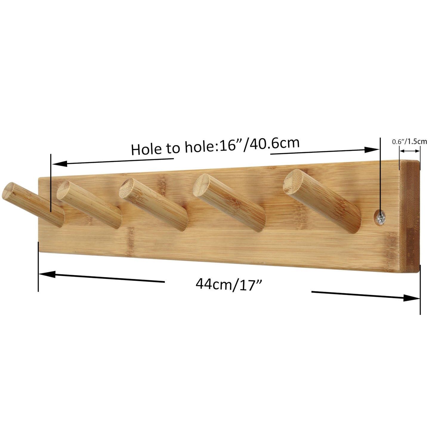 SKOLOO Wooden Wall Mounted Coat Rack,16'' Hole to Hole, 5 Pegs Bamboo Wall Hook for Hanging Clothes Robes Towels Hats,Natural Gold