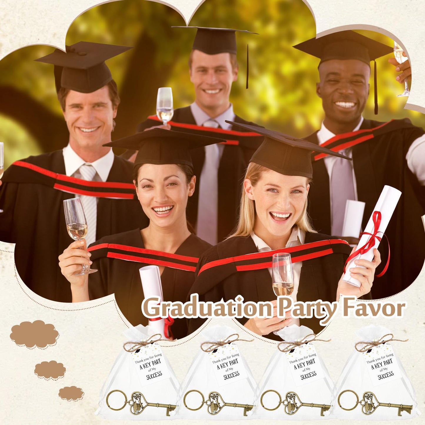 Misdary 25 Sets Graduation Party Favor for Guest 2026 Graduation Cap Bottle Opener Keychains with Thank You Card Organza Bags Class of 2026 College Celebration Party Supplies (Bronze)